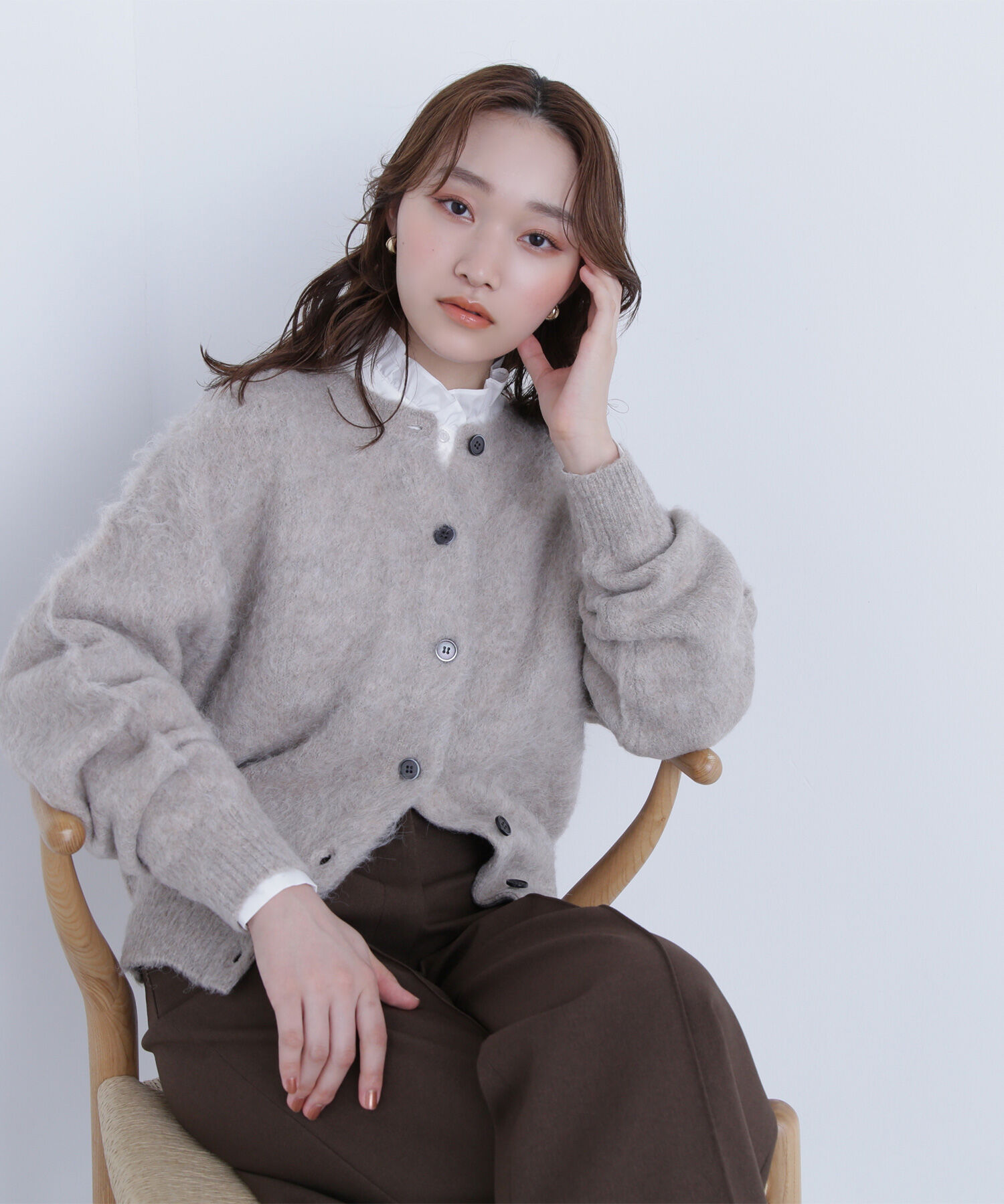  「2wayヘアリーカーディガン」|ニット・セーター|ベージュ