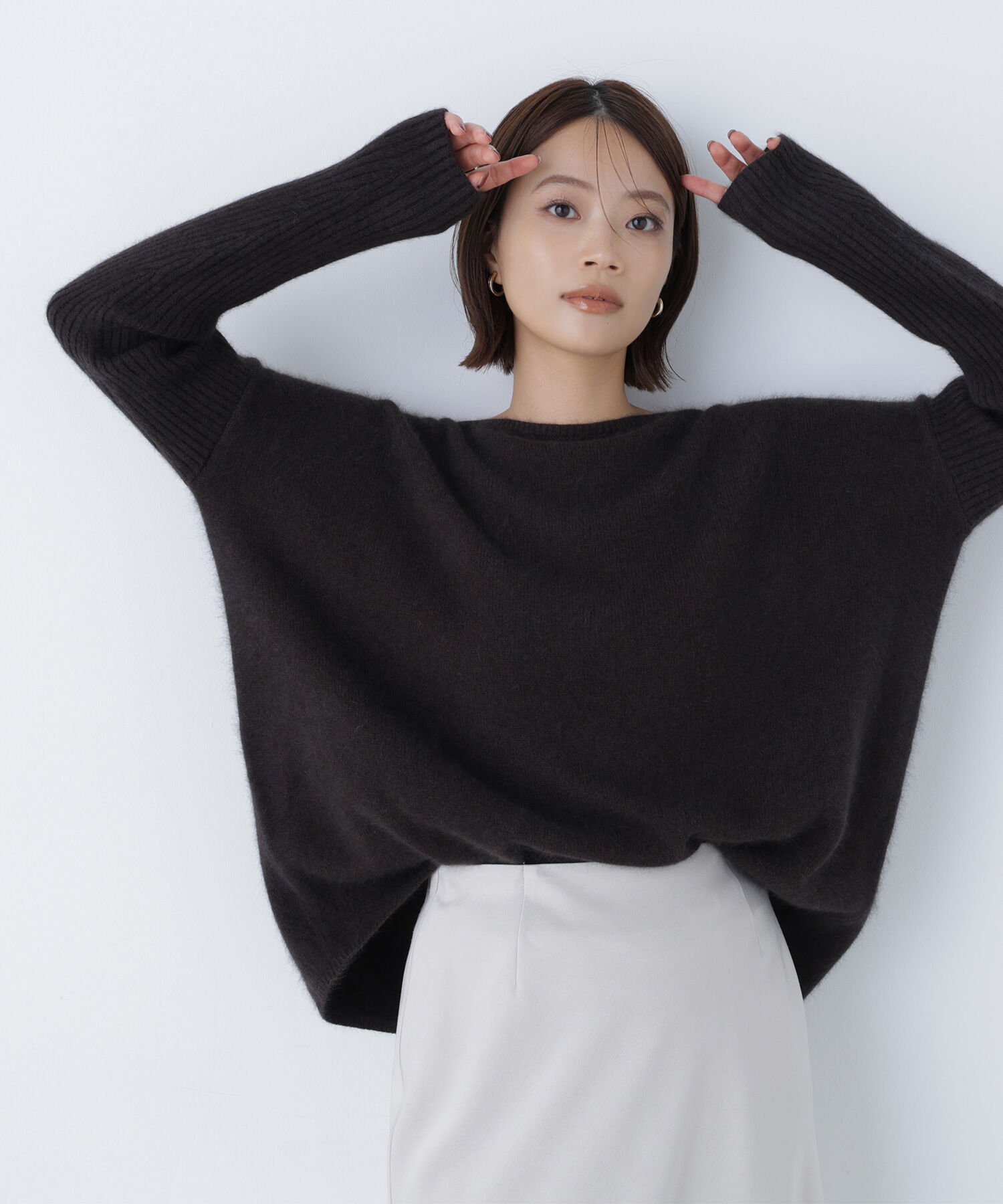  「ウールブレンドヘアリーニット」|ニット・セーター|ダークブラウ 1