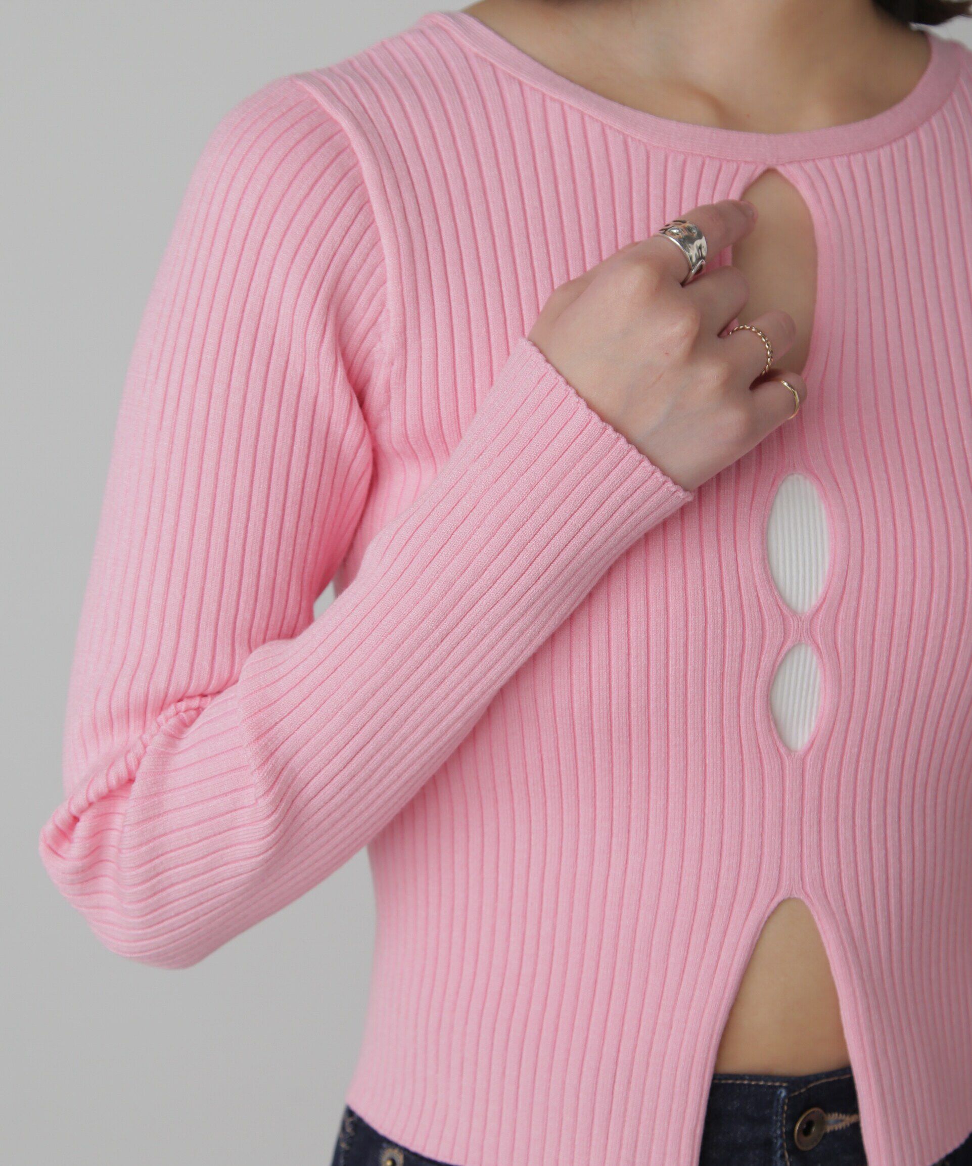  「前後2Wayスリットカットアウトリブニット」|ニット・セーター|