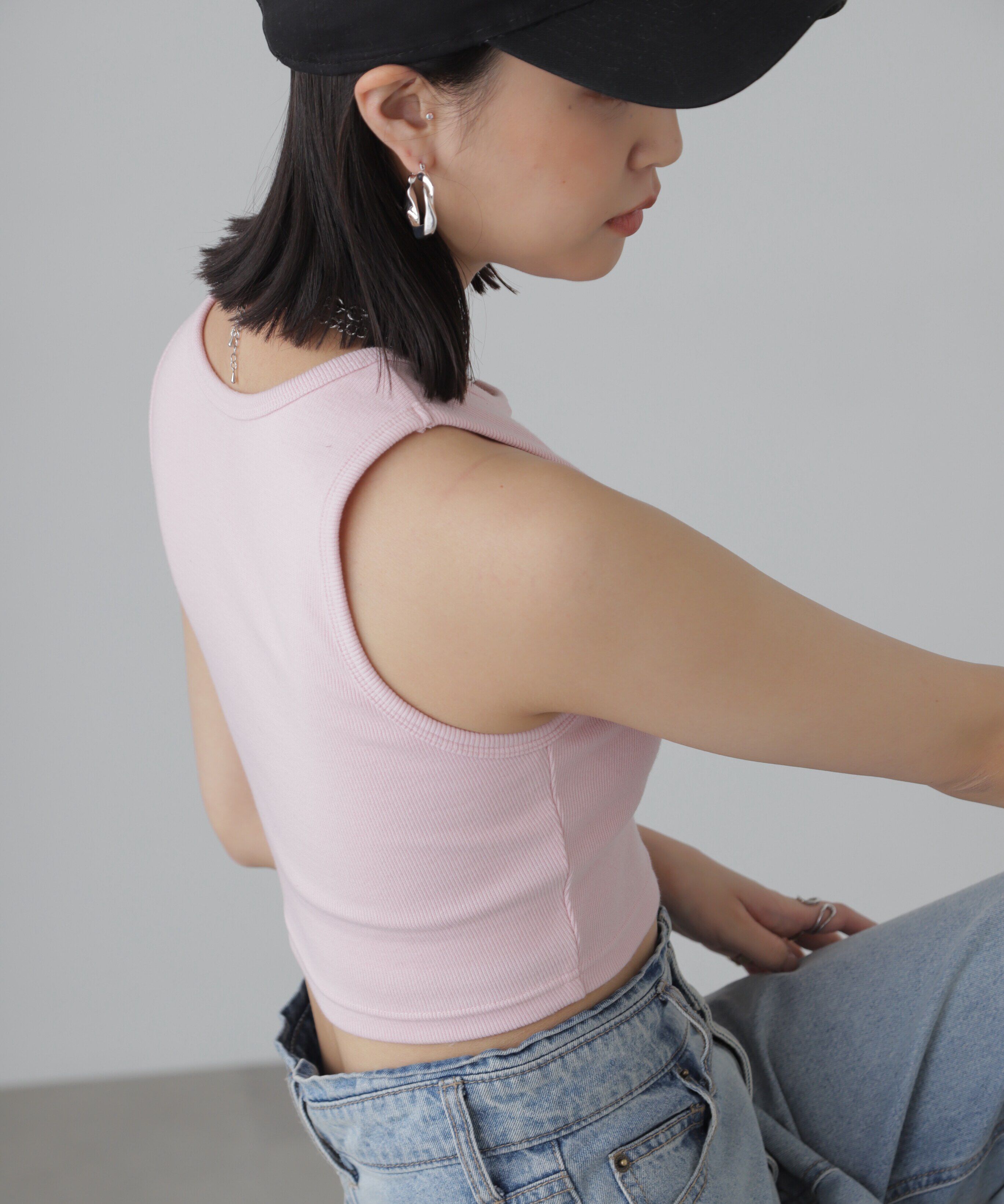  「カップ付きアメスリショート丈タンクトップ」|Tシャツ・カットソー|