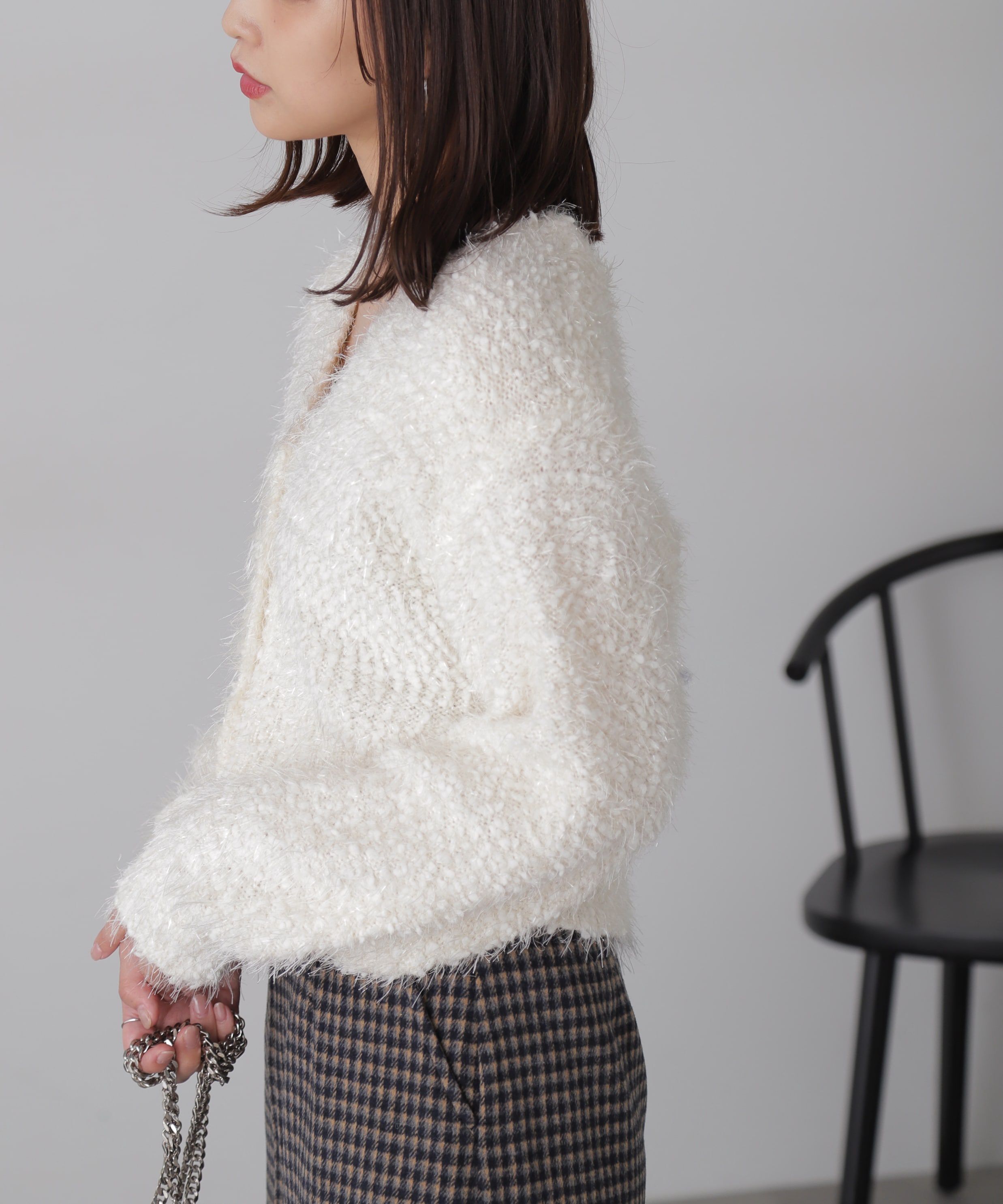  「シャイニーフェザーミックスカーディガン」|ニット・セーター|