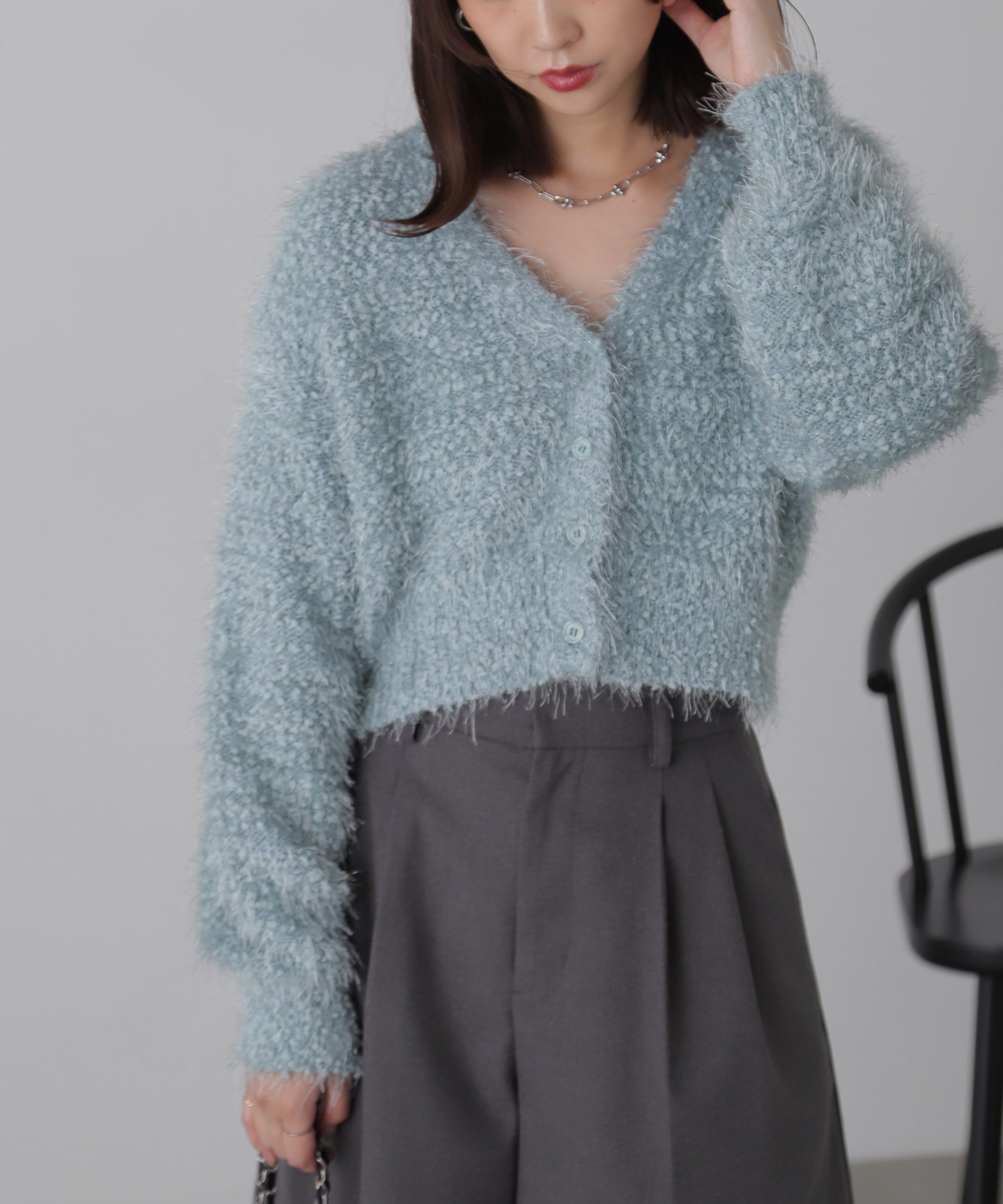  「シャイニーフェザーミックスカーディガン」|ニット・セーター|
