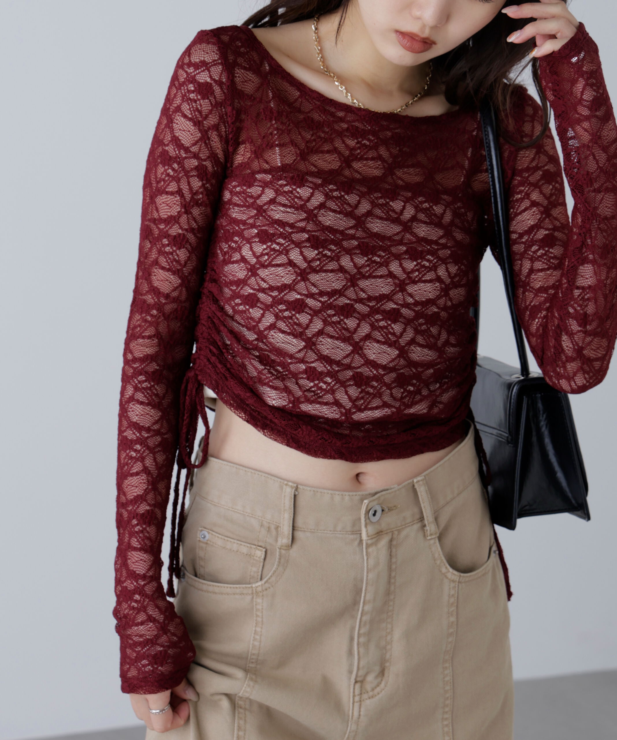  「サイドドロストレースカットソー」|Tシャツ・カットソー|ボルドー