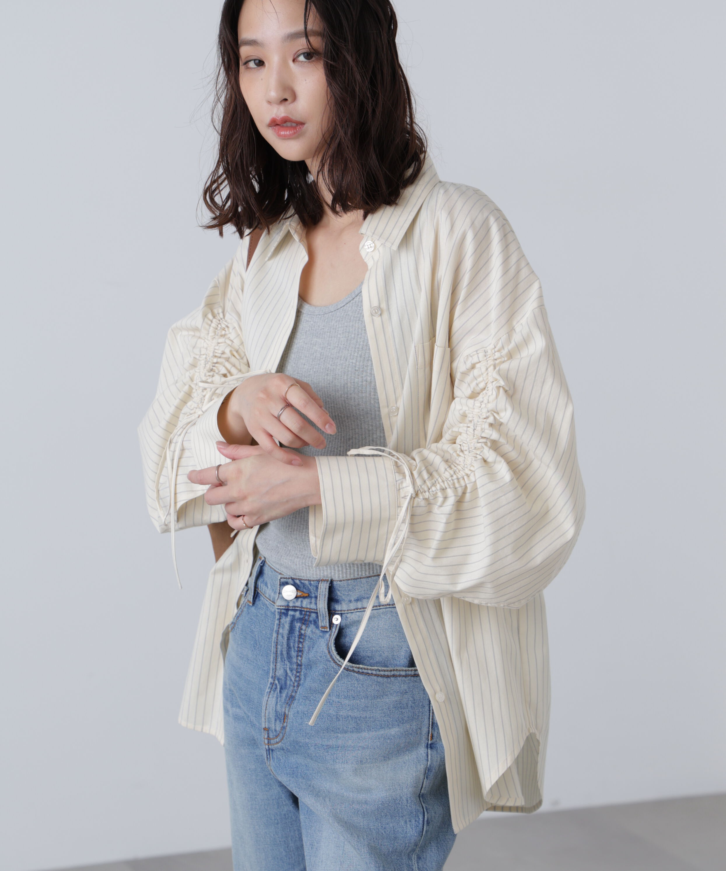  「袖シャーリングオーバーシャツ」|シャツ・ブラウス|