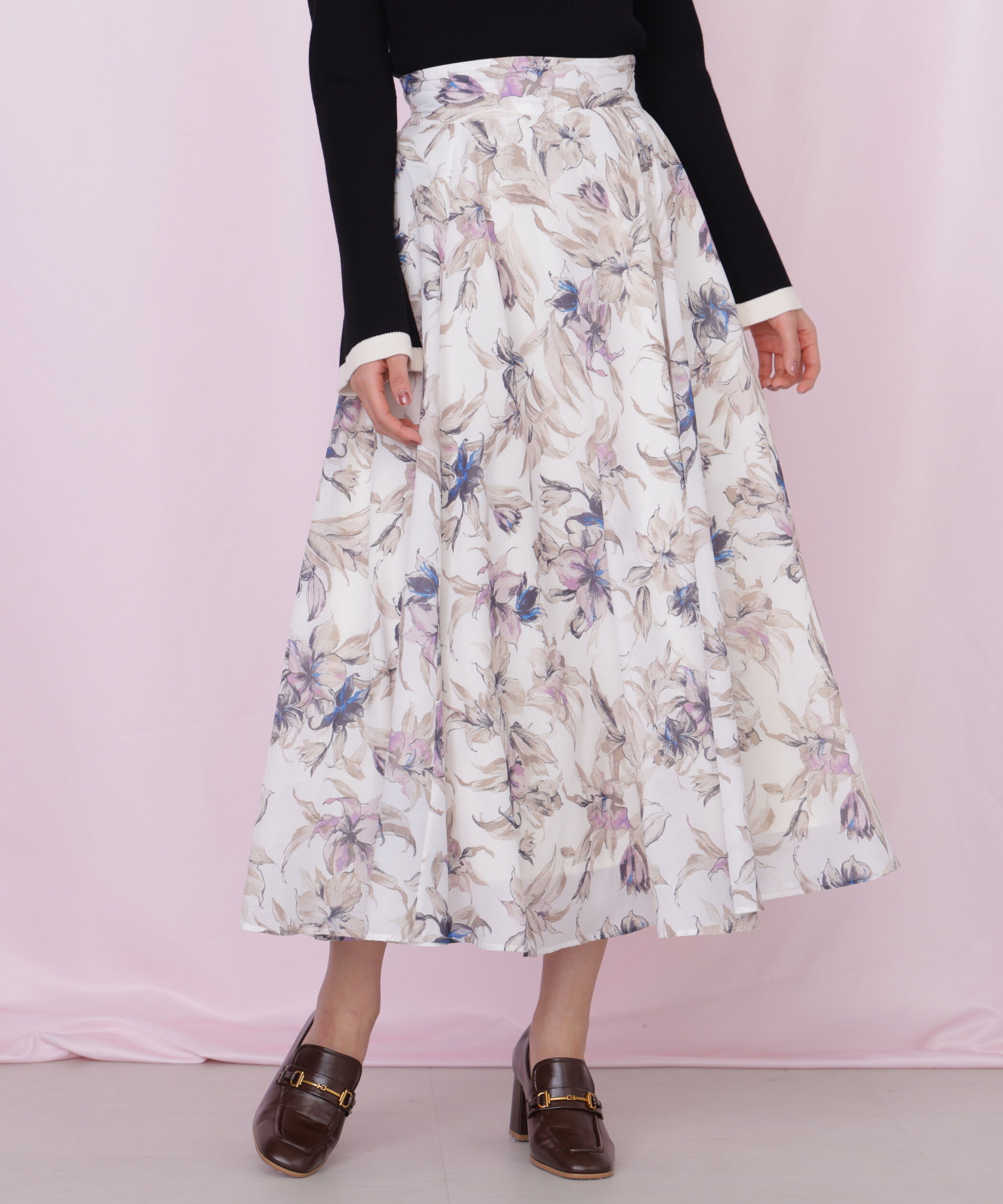  「シアーアートフラワープリントスカート」|スカート|