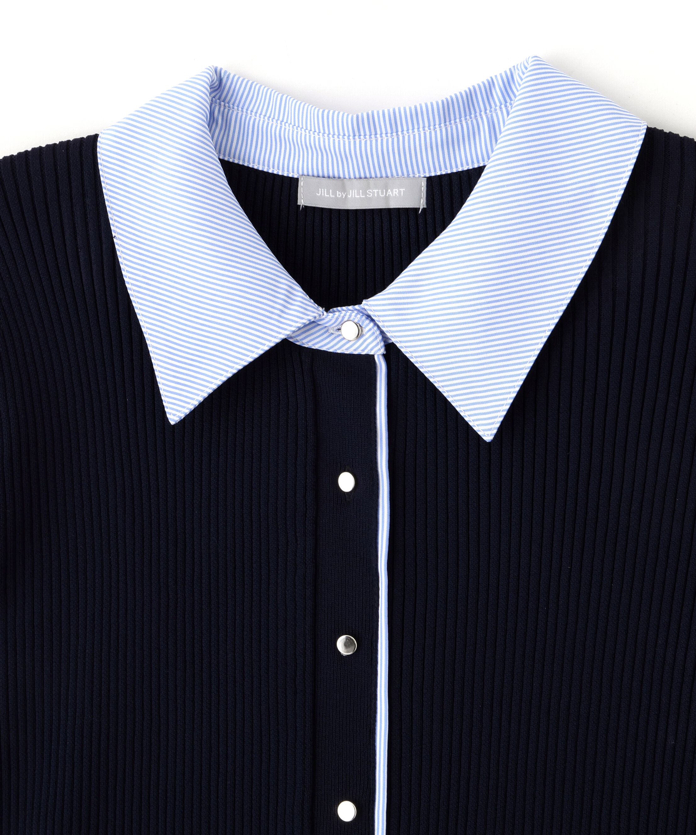  「シャツ襟ドッキングニットワンピース」|ワンピース|