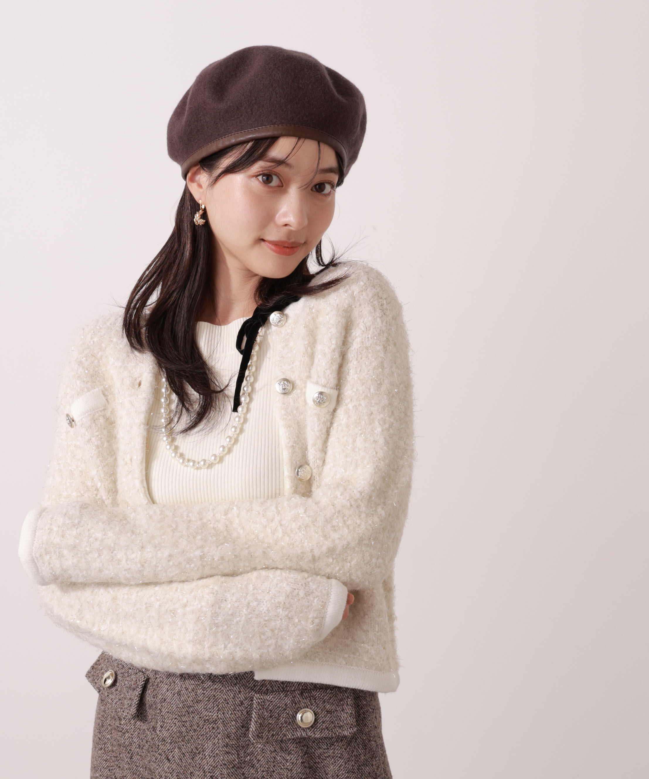 PROPORTION BODY DRESSING「ファンシーツイード風ニットカーディガン 25AW」|カーディガン|