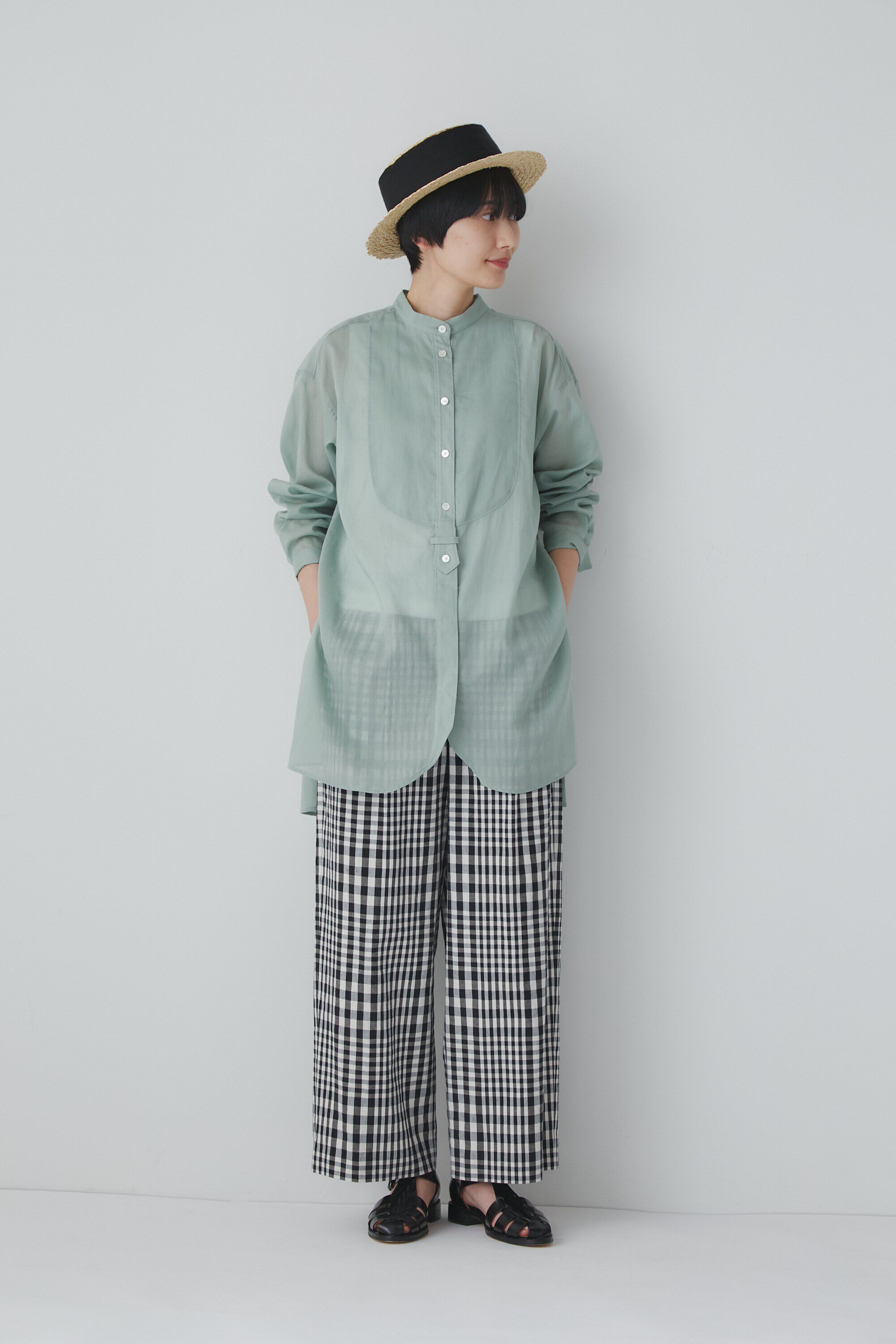  「◆綿麻チェックセミワイドパンツ」|その他|