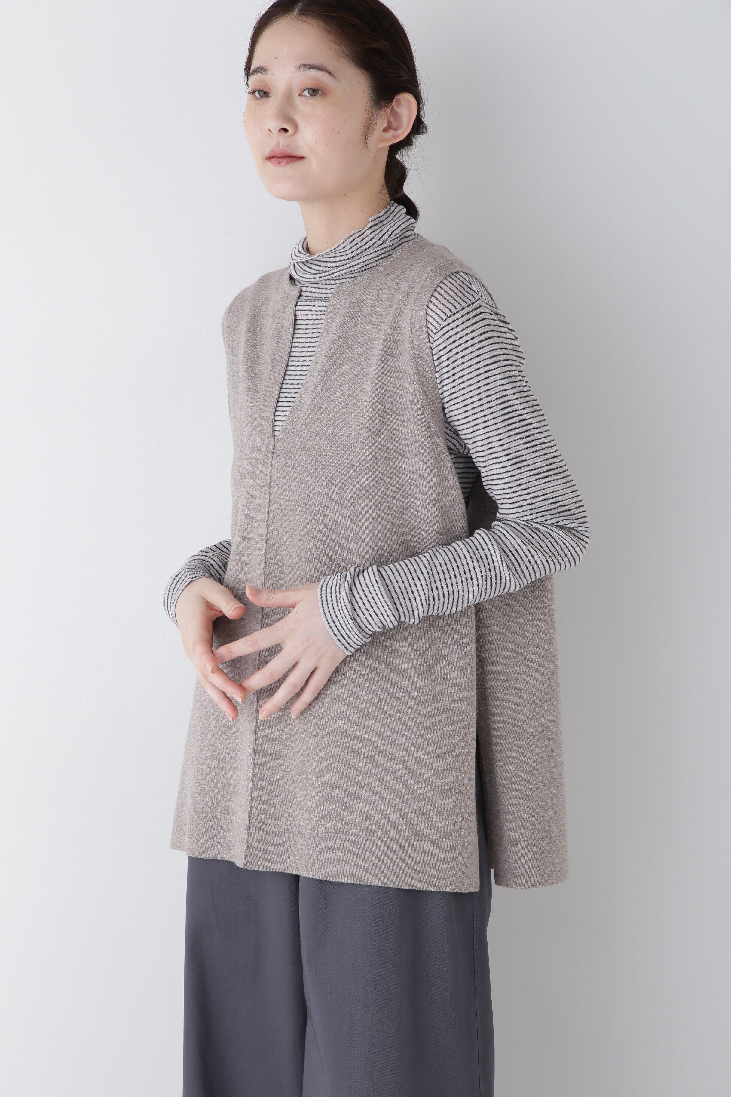  「◆キーネックミドル丈ニットベスト」|ニット・セーター|