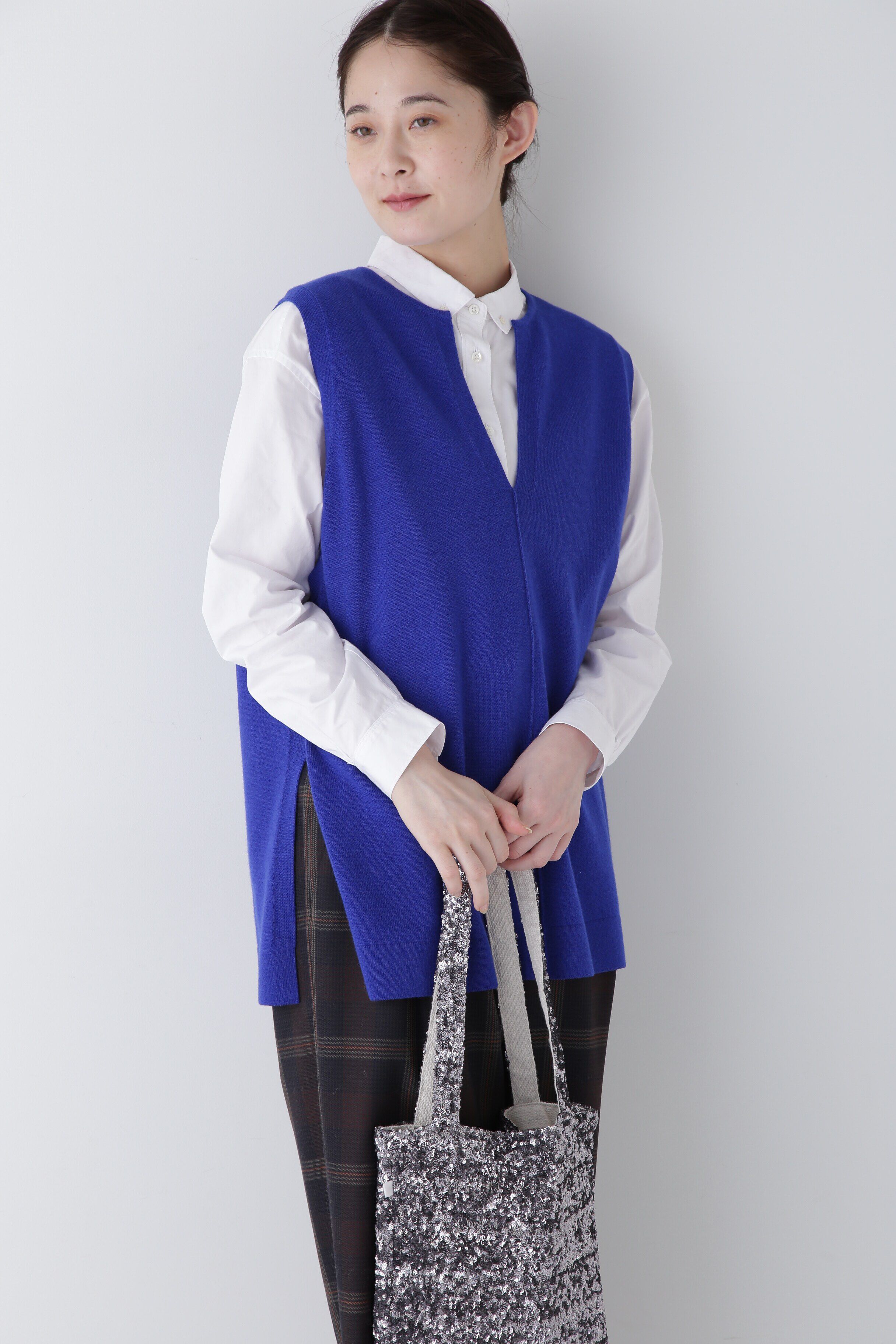  「◆キーネックミドル丈ニットベスト」|ニット・セーター|