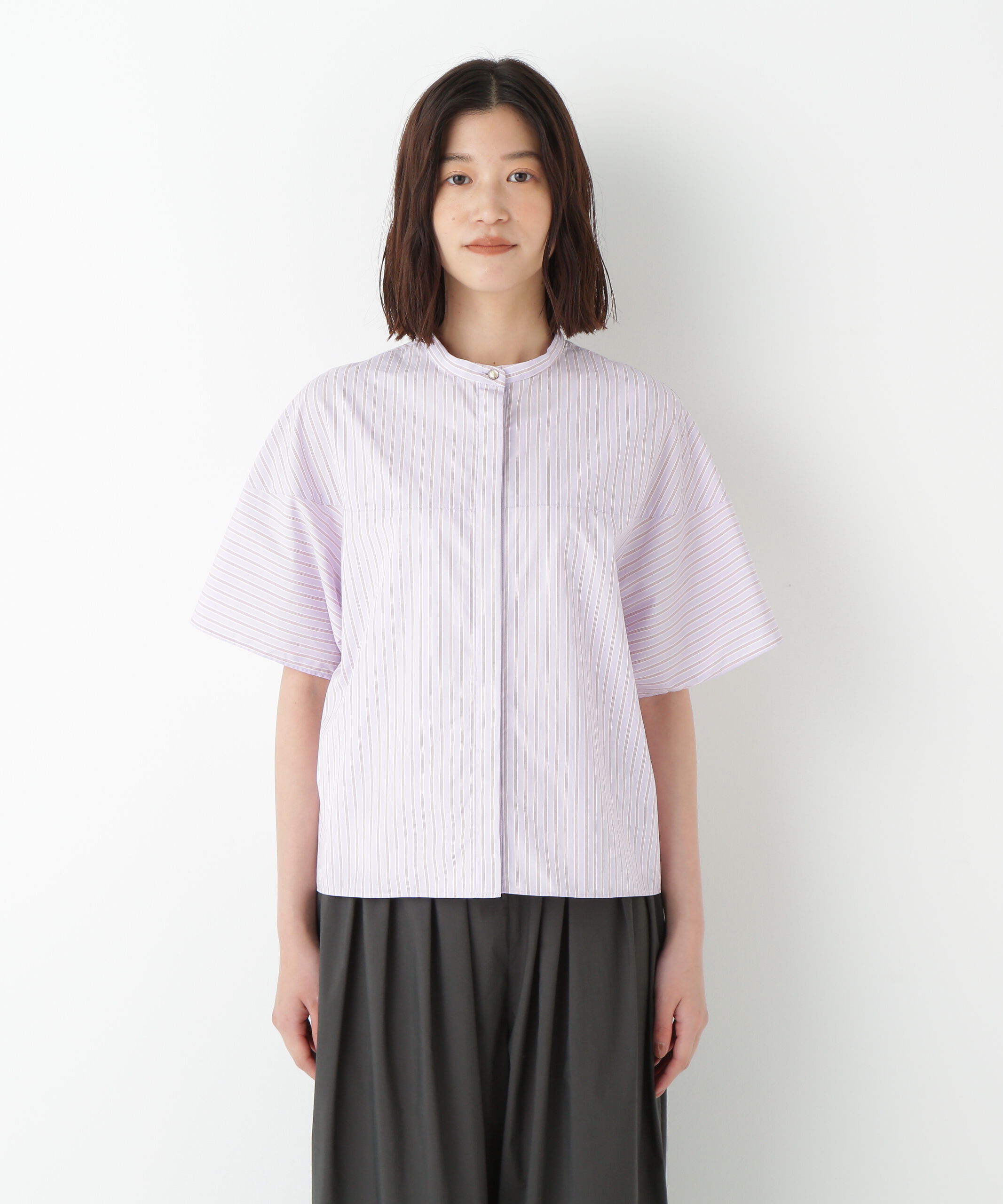  「◆ストライプローン６分袖ブラウス」|シャツ・ブラウス|