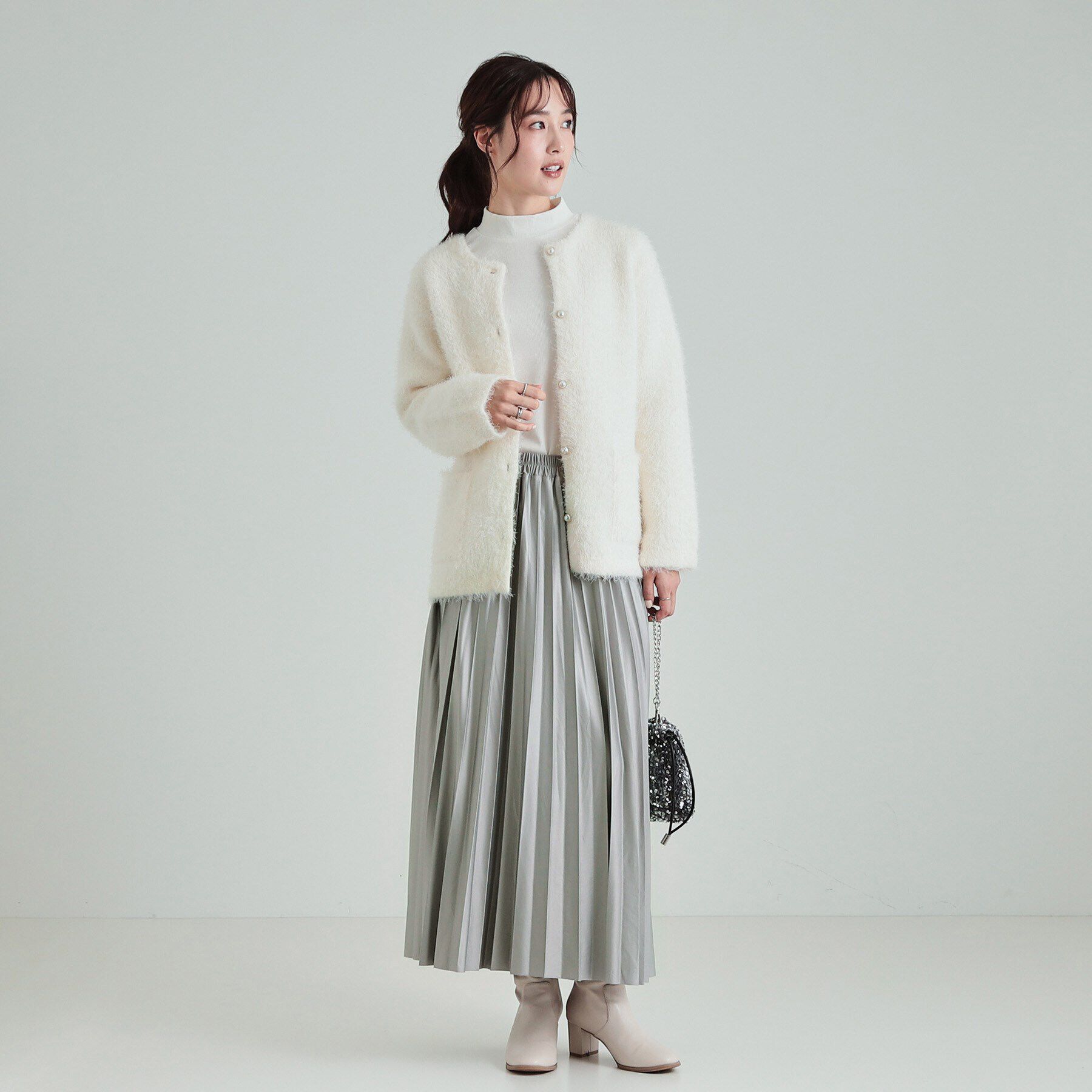 SHOO･LA･RUE「微光沢で華やか レザー調プリーツスカート」|スカート|