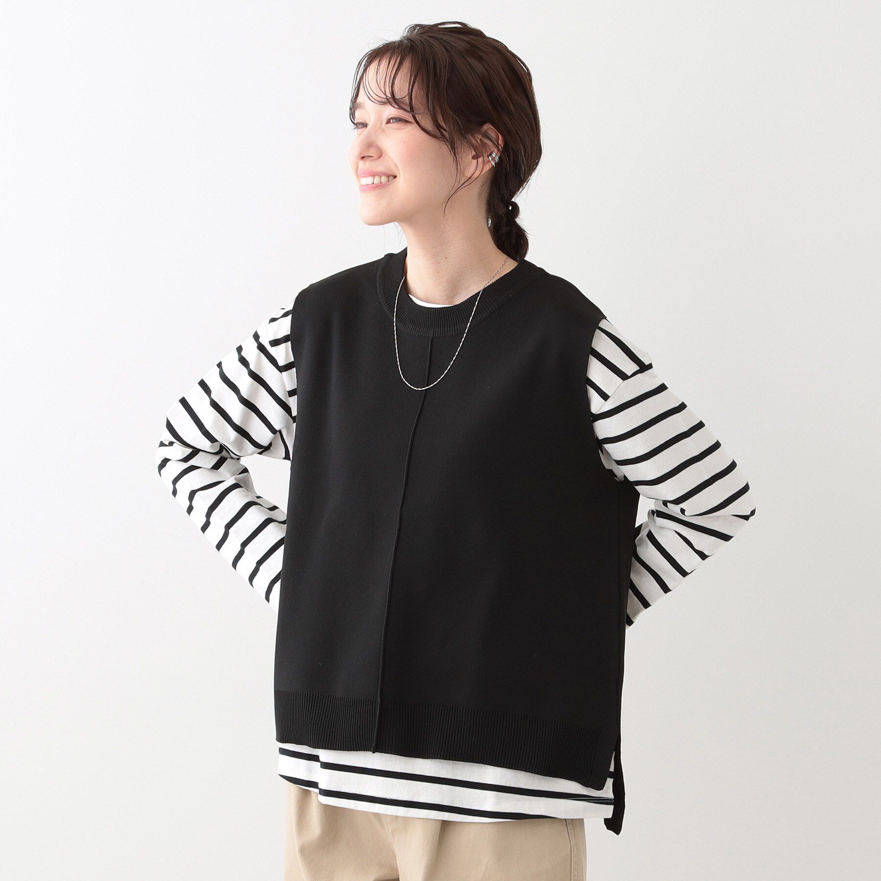 SHOO･LA･RUE「【S-LL/2点セット】着回し自在 ニットベスト＋フレアブラウス」|その他|