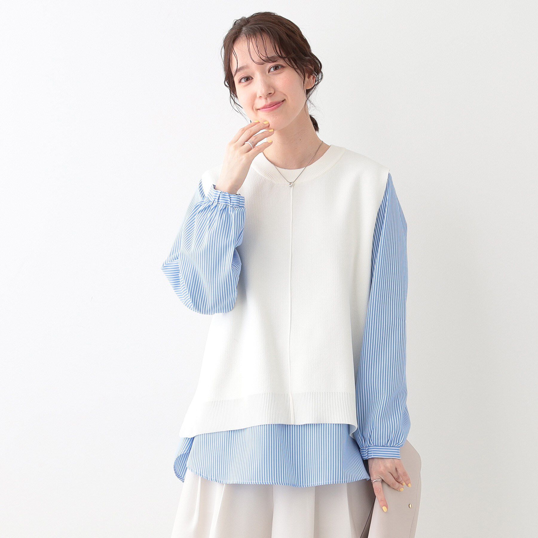 SHOO･LA･RUE「【S-LL/2点セット】着回し自在 ニットベスト＋フレアブラウス」|その他|