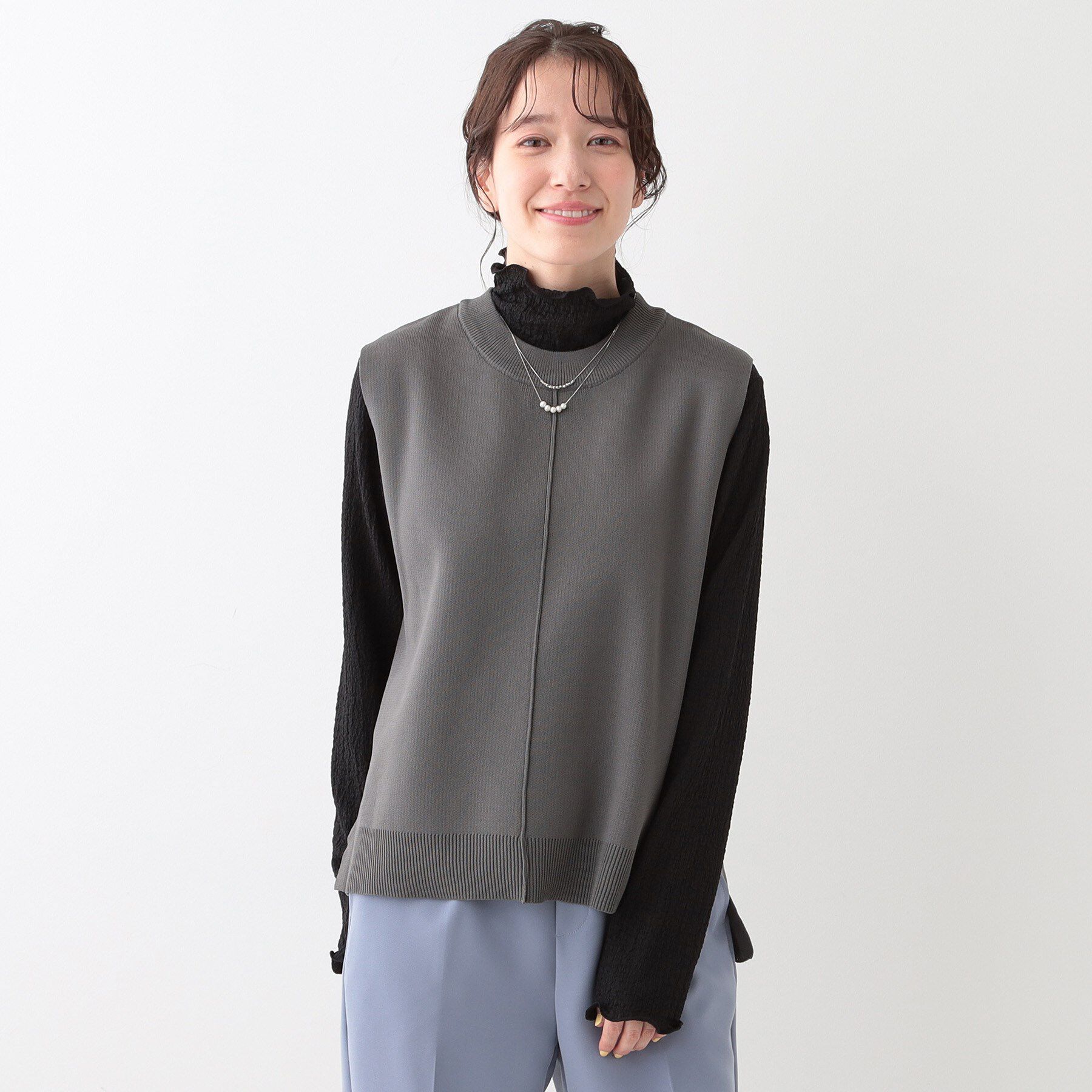 SHOO･LA･RUE「【S-LL/2点セット】着回し自在 ニットベスト＋フレアブラウス」|その他|