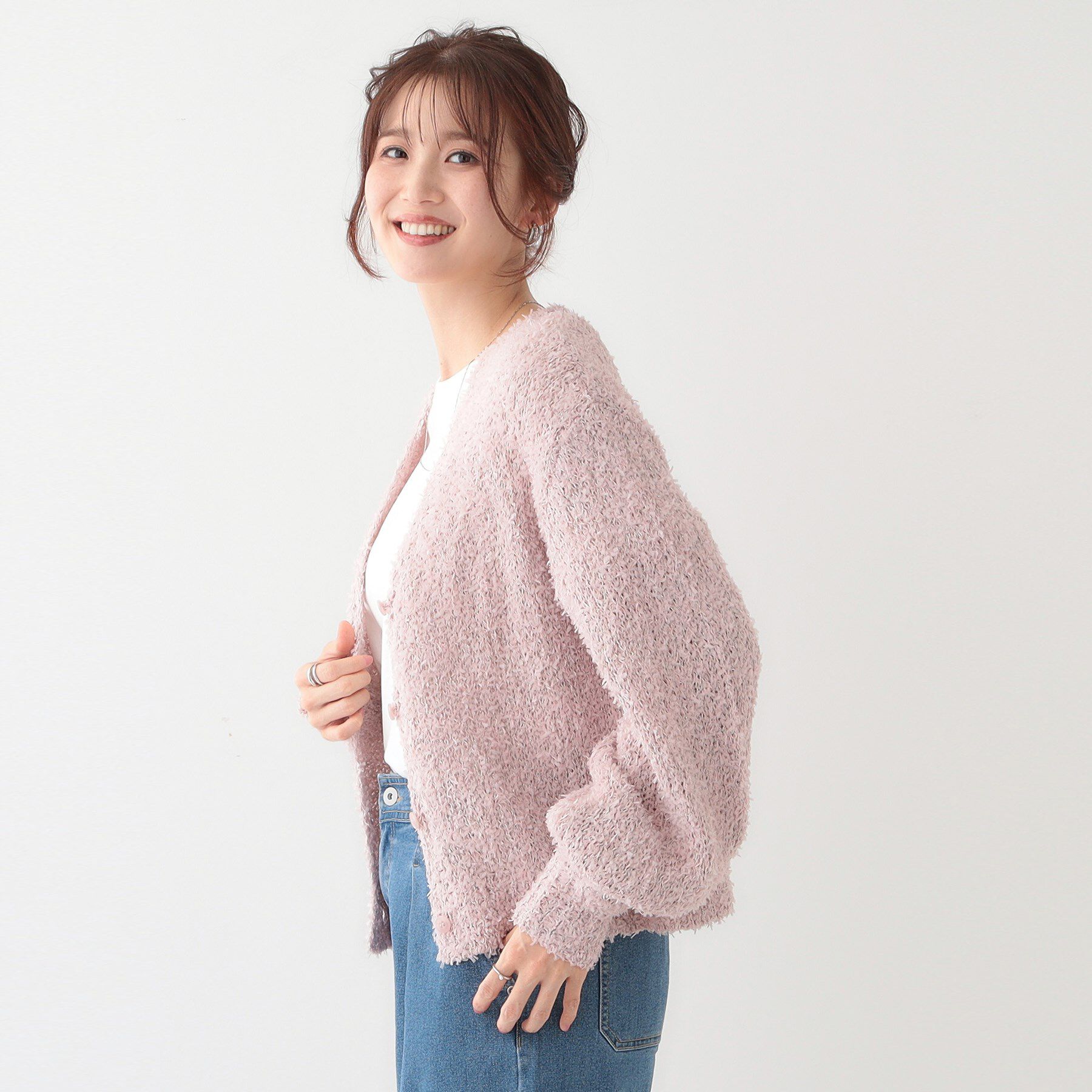 SHOO･LA･RUE「【S-LL】ふわふわ軽やかラメニットカーディガン」|カーディガン|