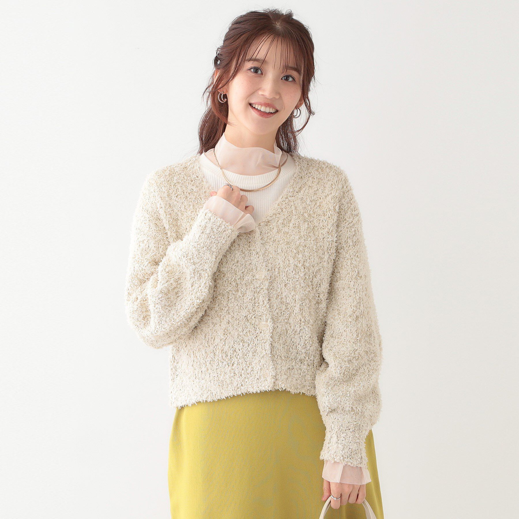 SHOO･LA･RUE「【S-LL】ふわふわ軽やかラメニットカーディガン」|カーディガン|