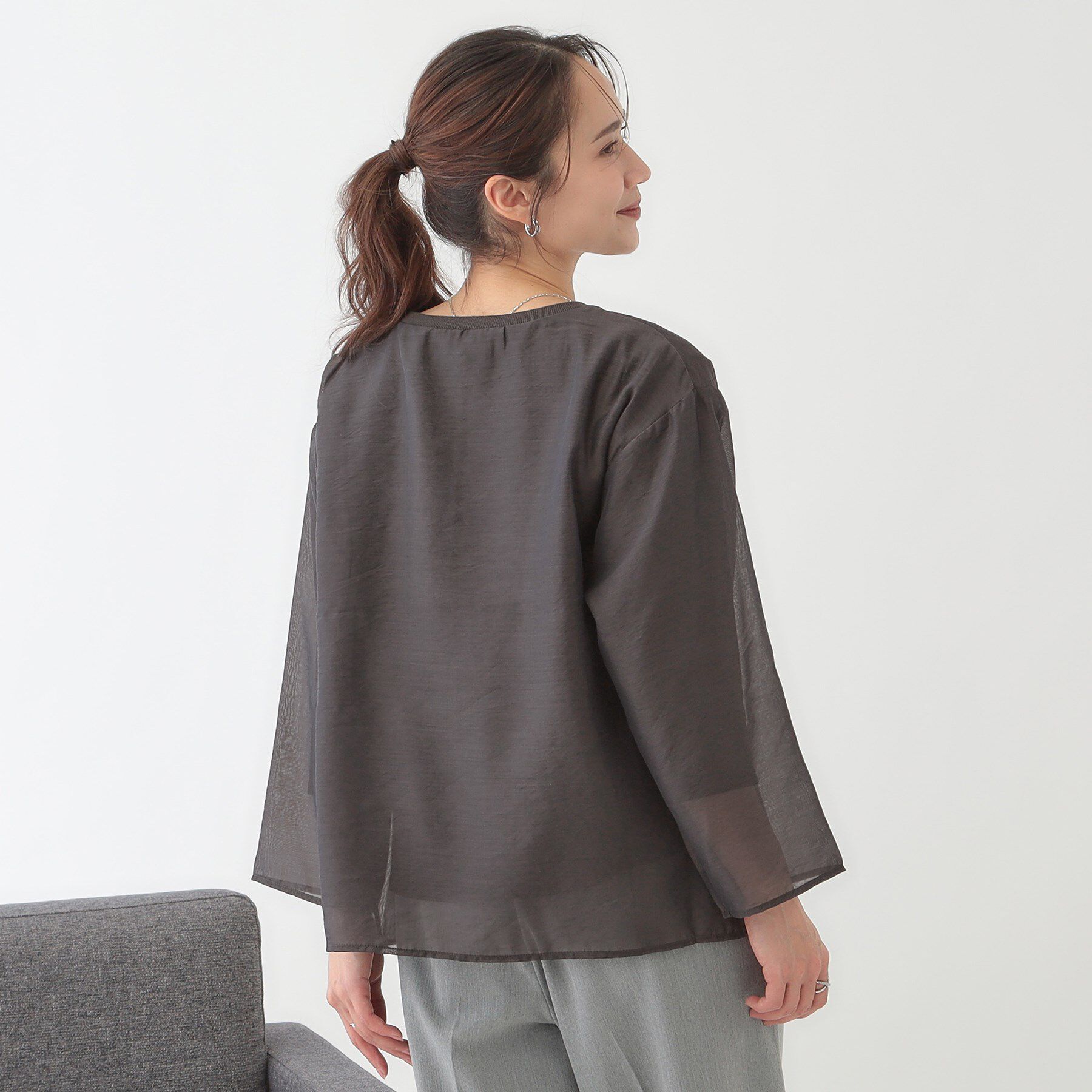 SHOO･LA･RUE「【洗える/S-LL】着るだけでサマ見え オーガンジーレイヤードトップス」|シャツ・ブラウス|