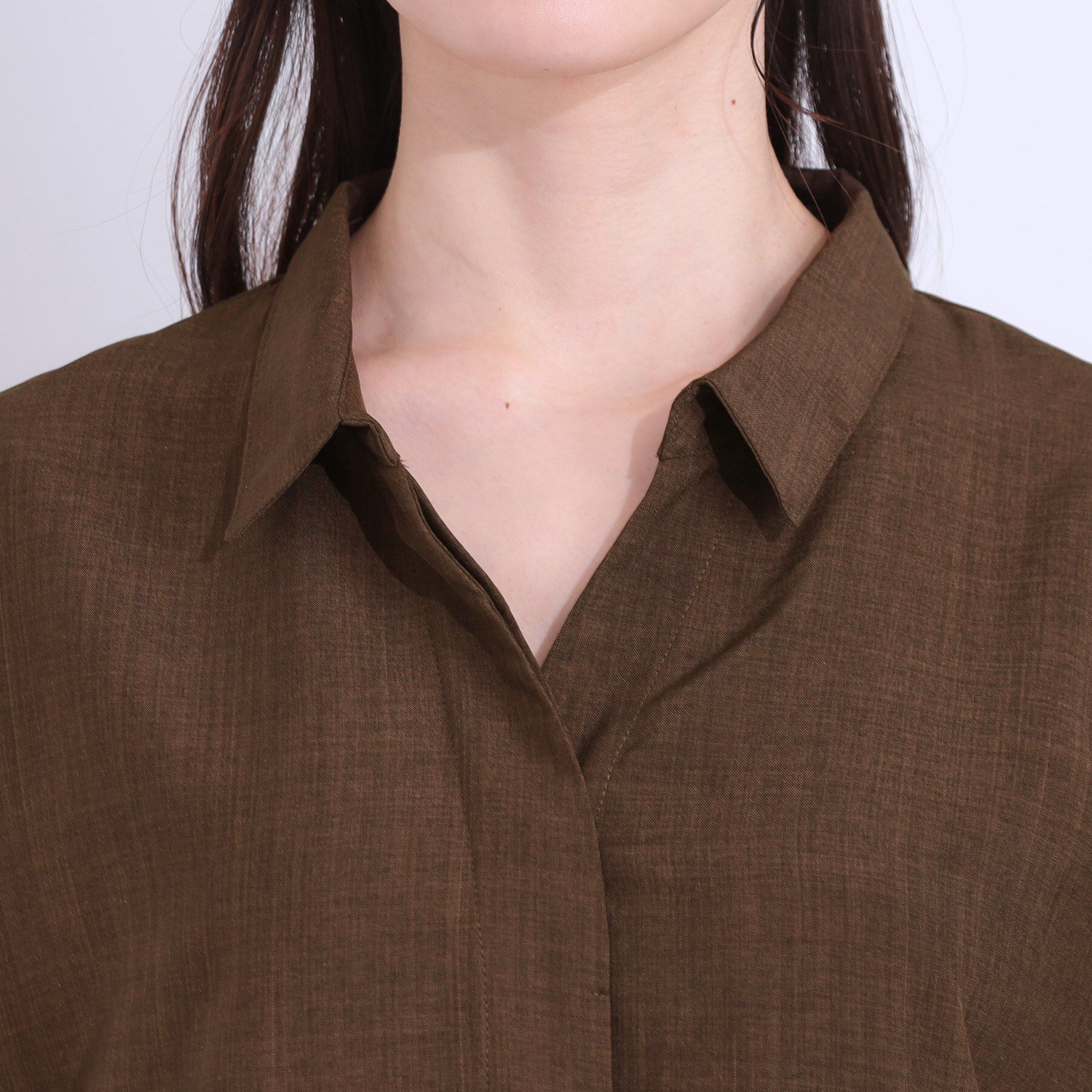 SHOO･LA･RUE「【S-LL】お顔周りすっきり 麻調スキッパーシャツワンピース」|ワンピース|