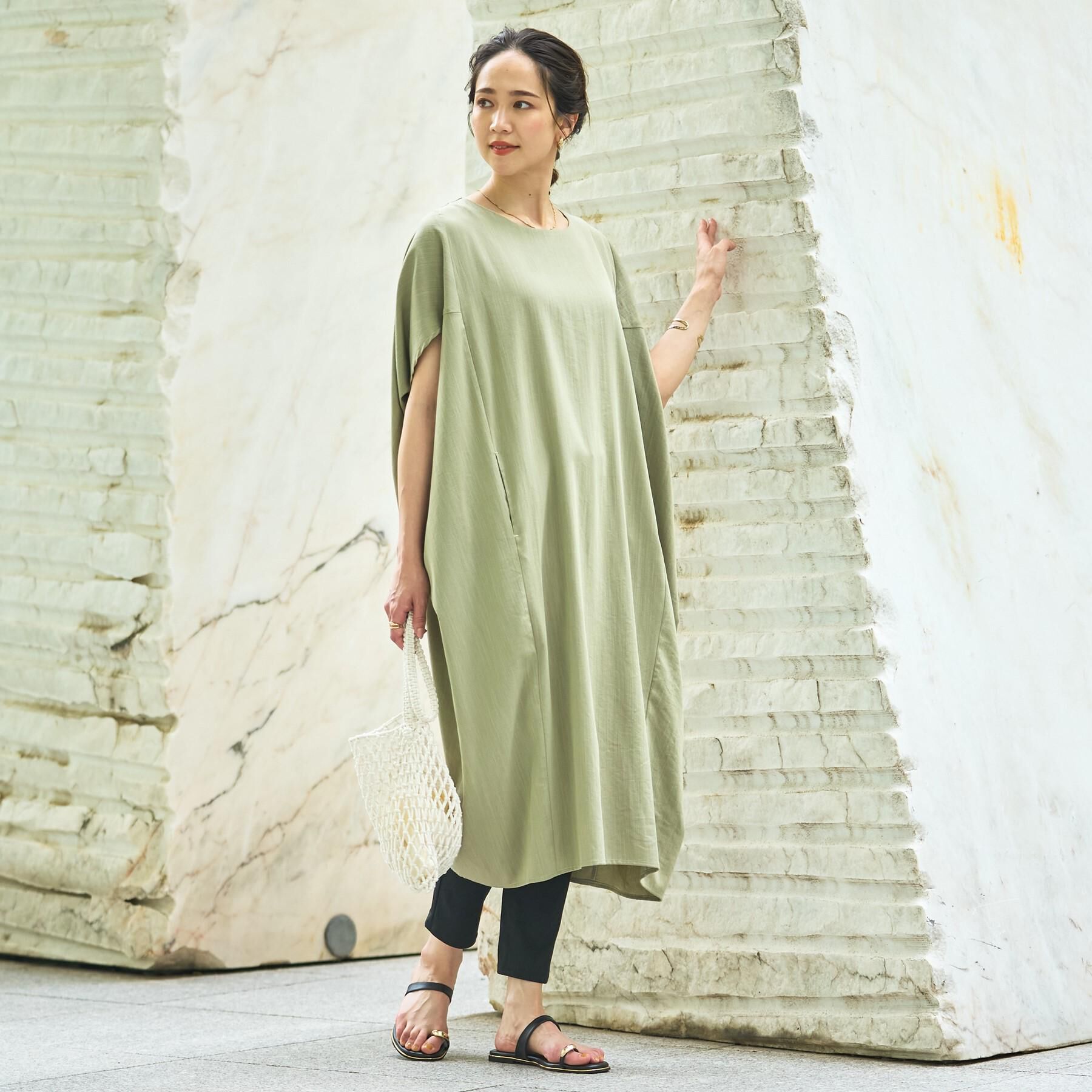 SHOO･LA･RUE「【S-LL】楽にサマ見え コクーンシルエットの涼やかワンピース」|ワンピース|