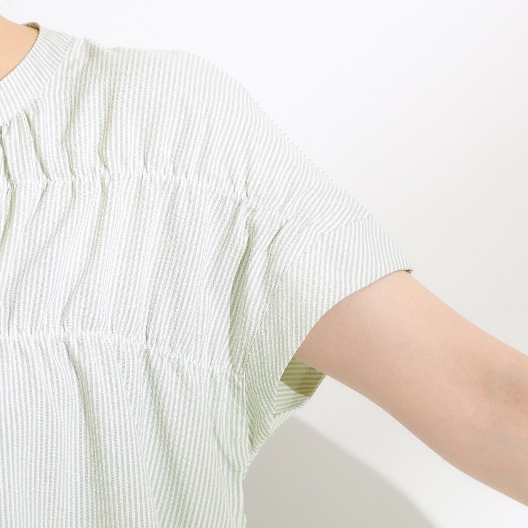 SHOO･LA･RUE「【S-LL/ひんやり/体型カバー】サッカーストライプ Aラインチュニックブラウス」|チュニック|