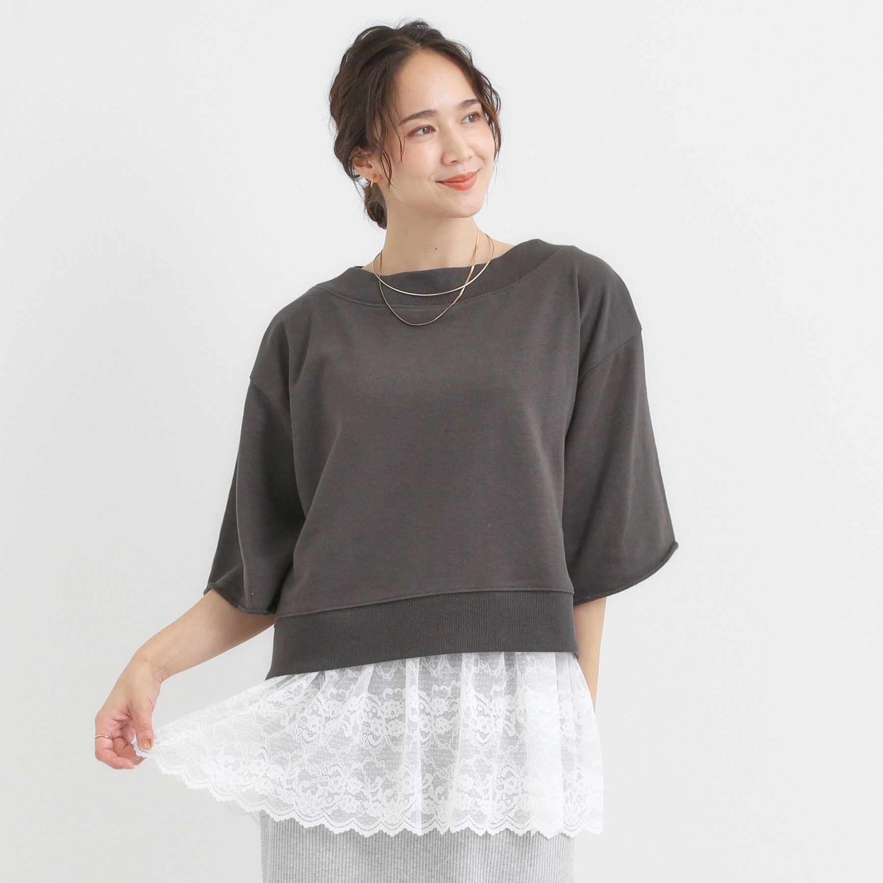 SHOO･LA･RUE「【2点セット】ハーフスリーブミニ裏毛プルオーバー＆レースタンクトップSET」|その他|