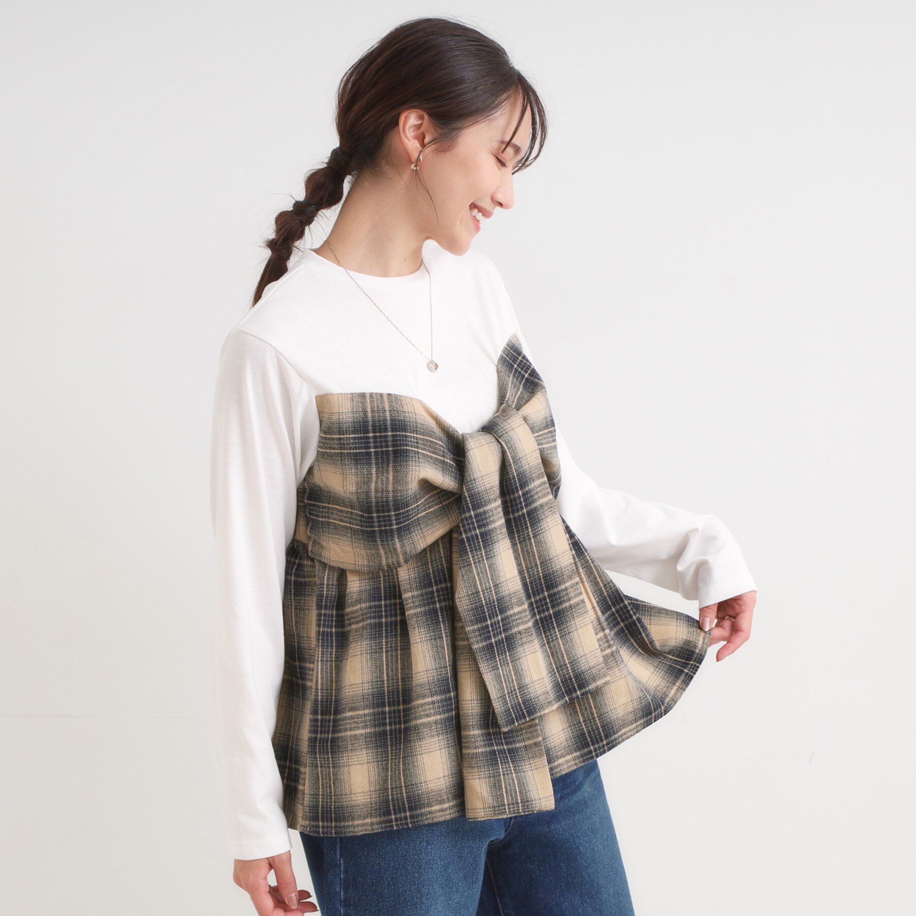 SHOO･LA･RUE「シャツレイヤード風で1枚でサマ見え ロンT」|Tシャツ・カットソー|