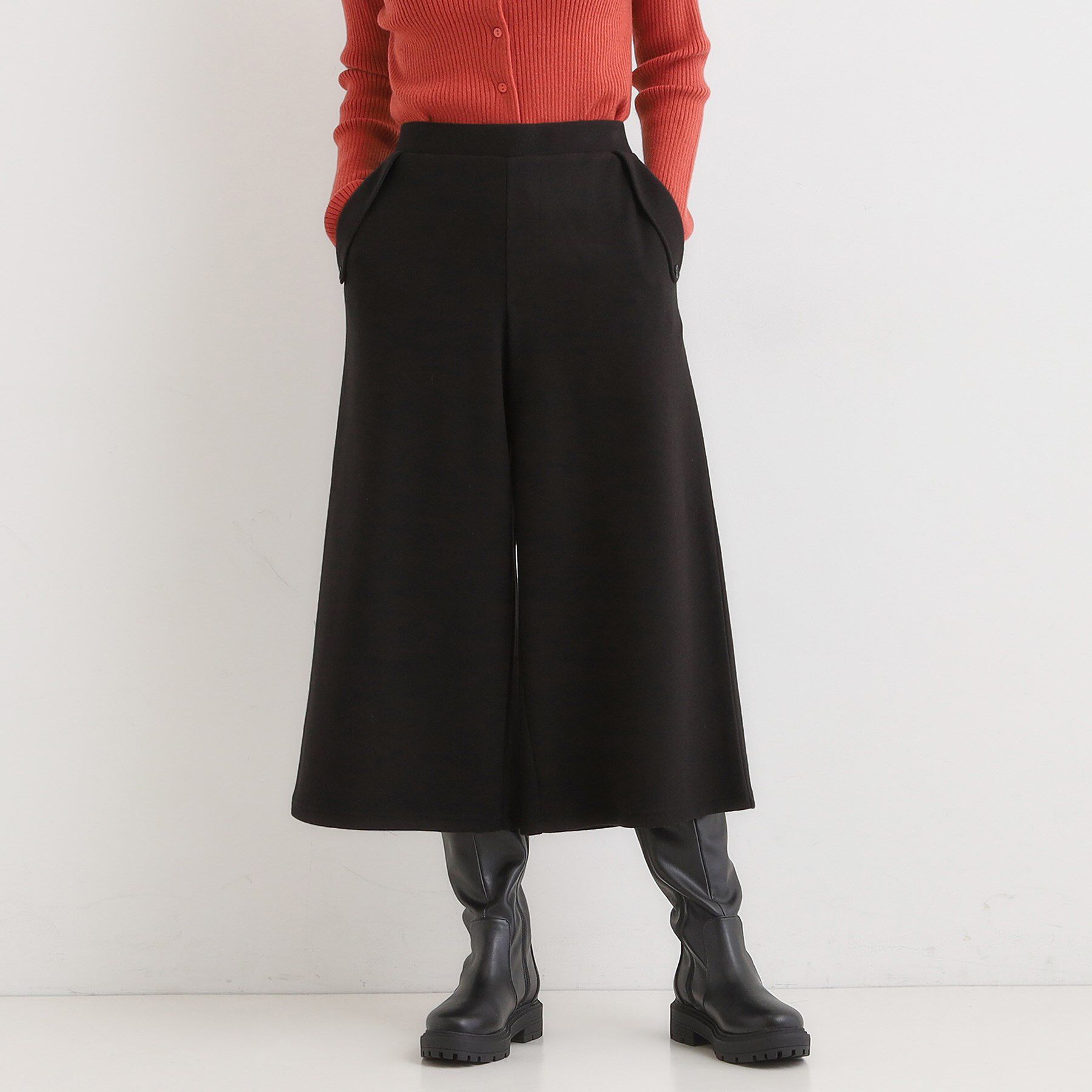 SHOO･LA･RUE「【洗濯機可/S-LL】美脚見え あったか圧縮ニット ガウチョパンツ」|その他|