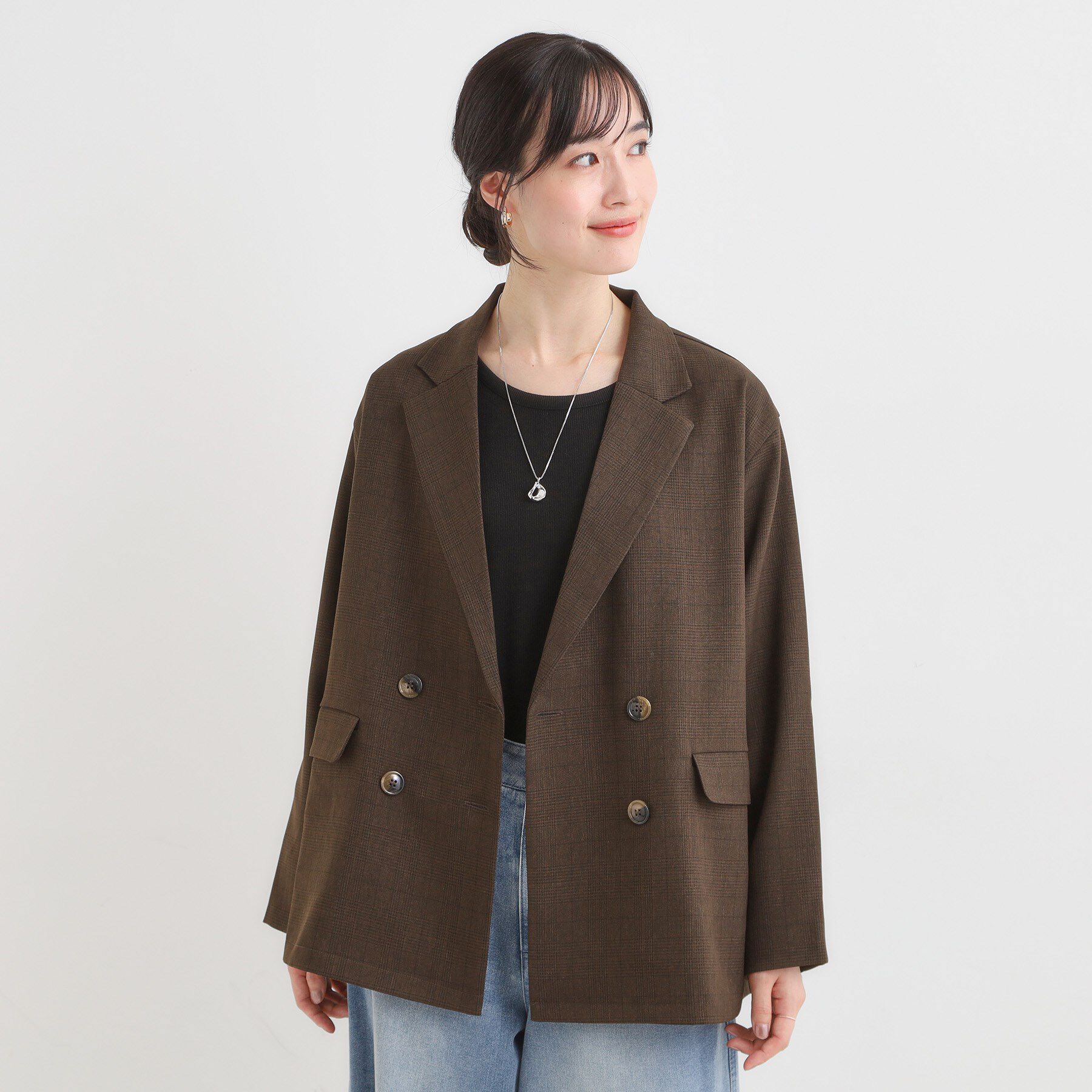 SHOO･LA･RUE「【セットアップ可】チェック柄 ダブルブレストテーラードゆるジャケット」|テーラードジャケット|