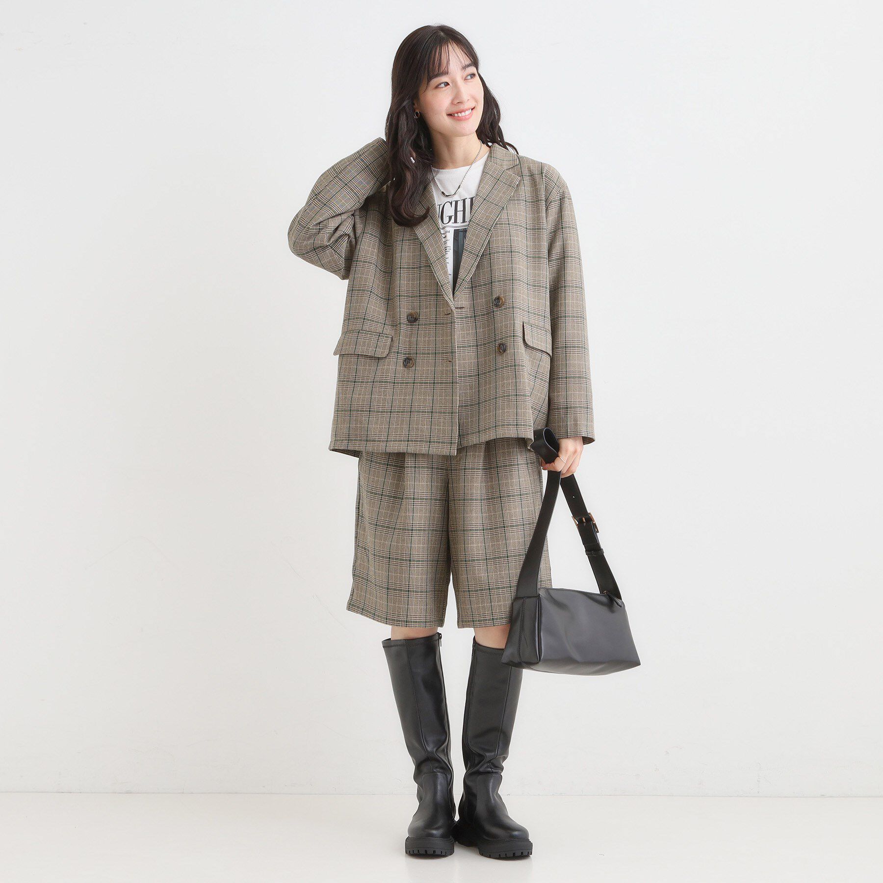 SHOO･LA･RUE「【セットアップ可】チェック柄 ダブルブレストテーラードゆるジャケット」|テーラードジャケット|