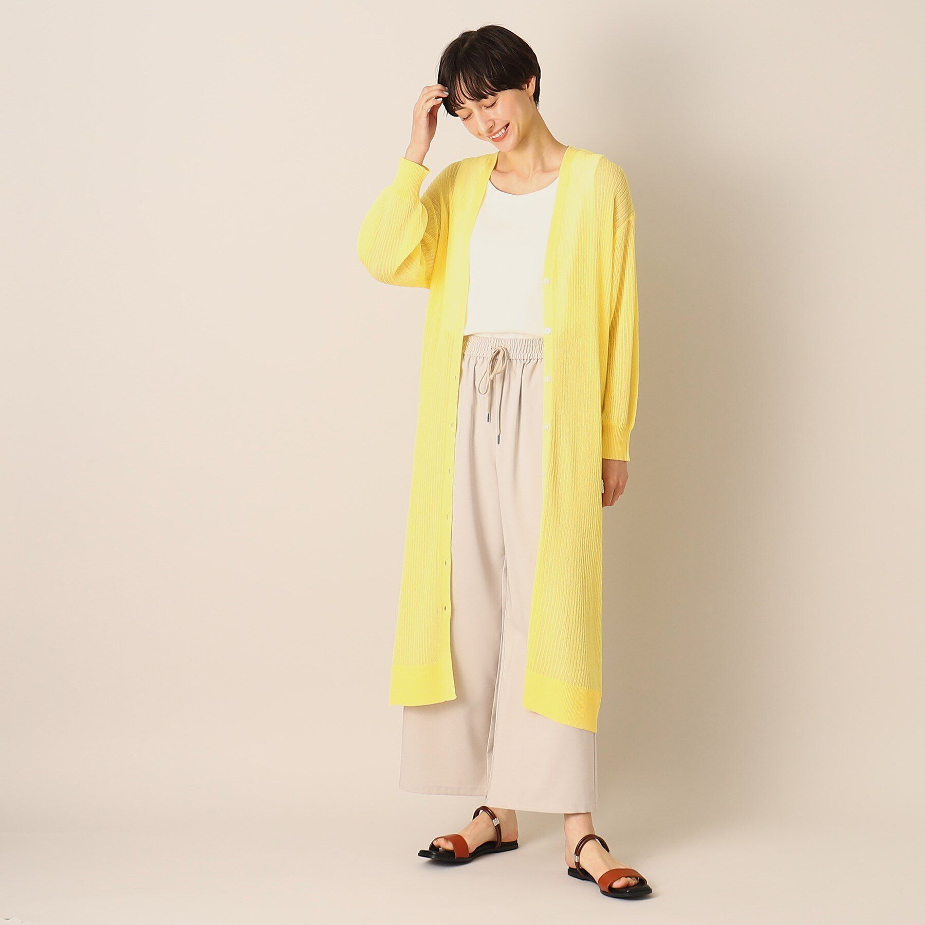 Dessin「【洗える】リネンブレンドリブロングカーディガン」|カーディガン|
