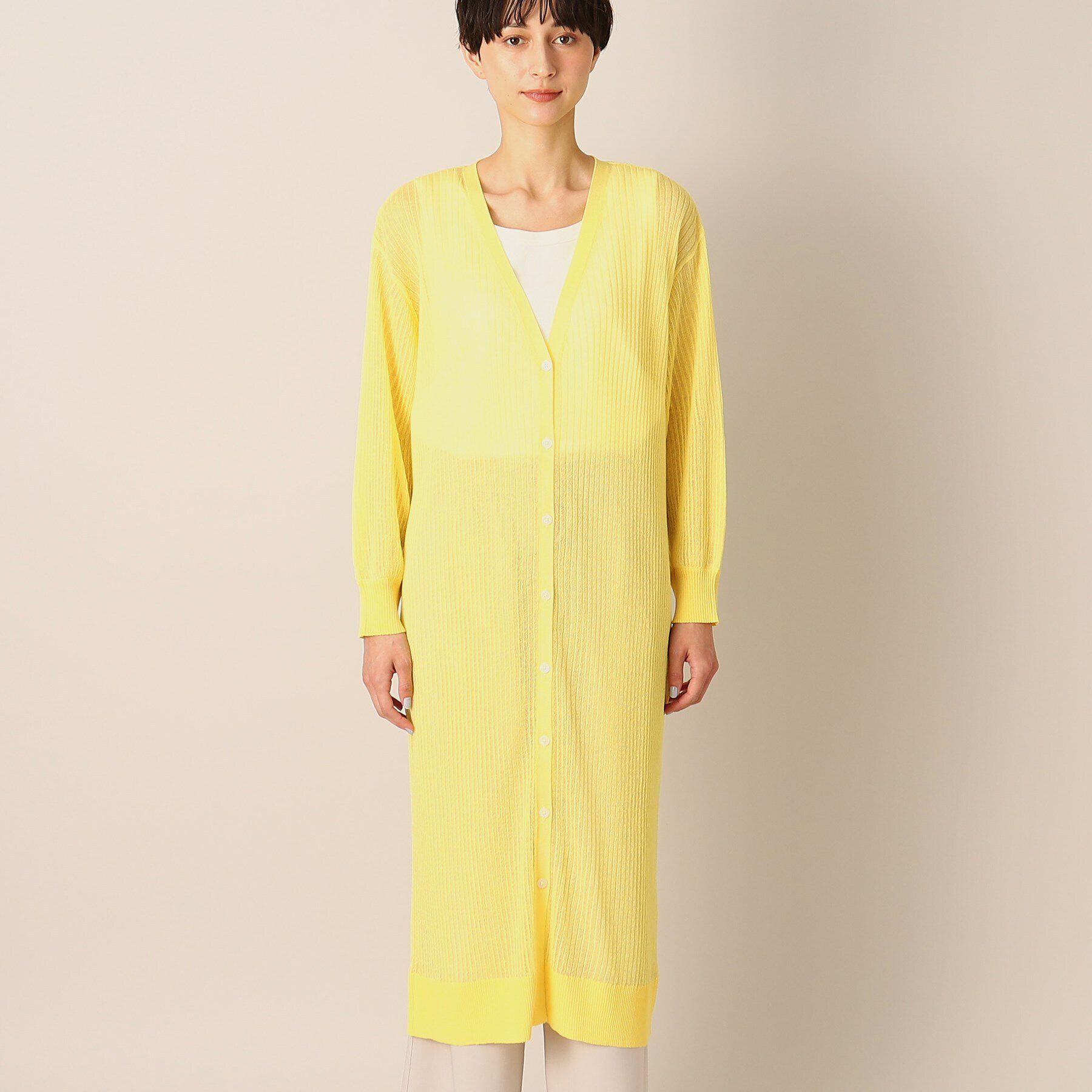 Dessin「【洗える】リネンブレンドリブロングカーディガン」|カーディガン|