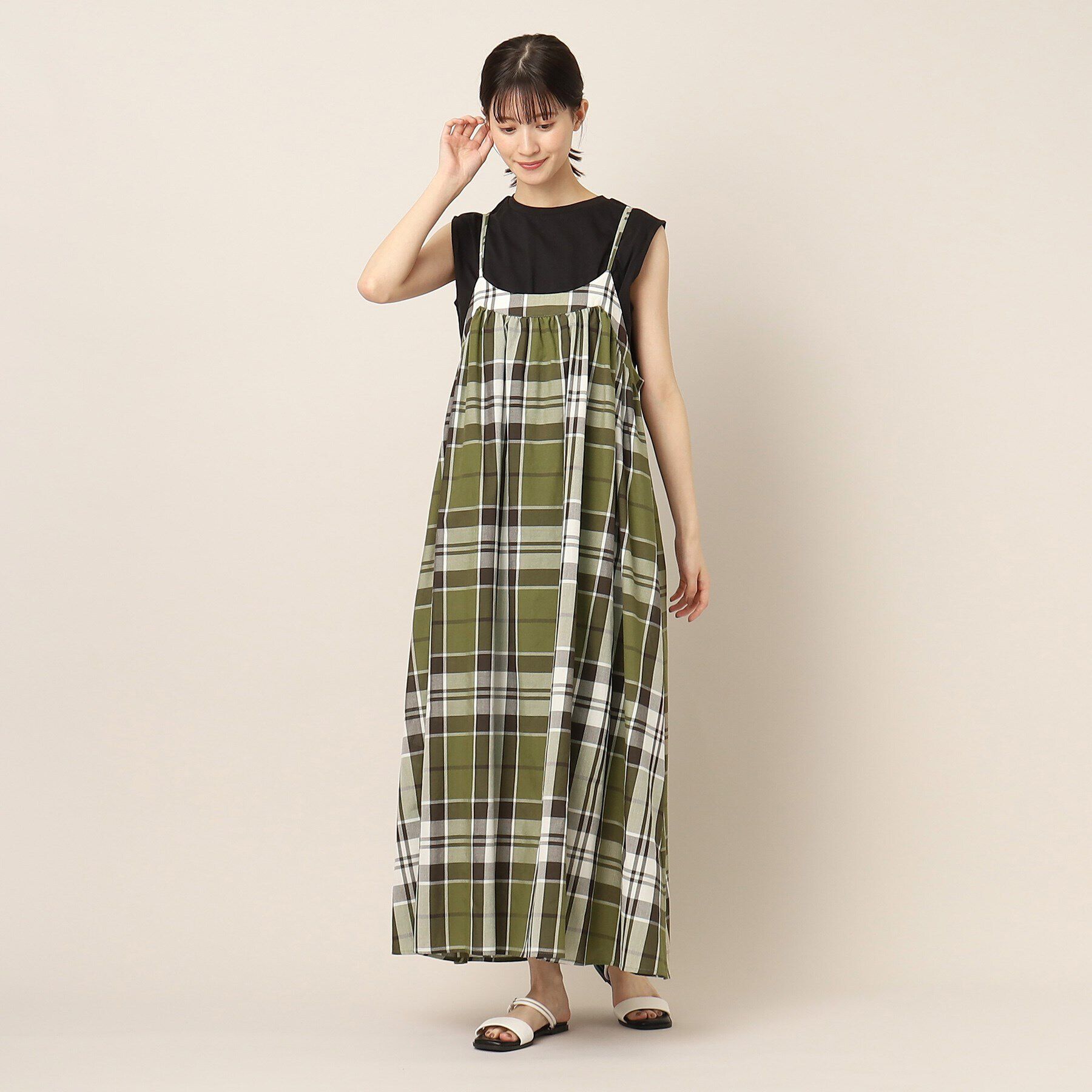 Dessin「【洗える】アソート柄キャミドレス」|ワンピース|オリーブグリーン(2