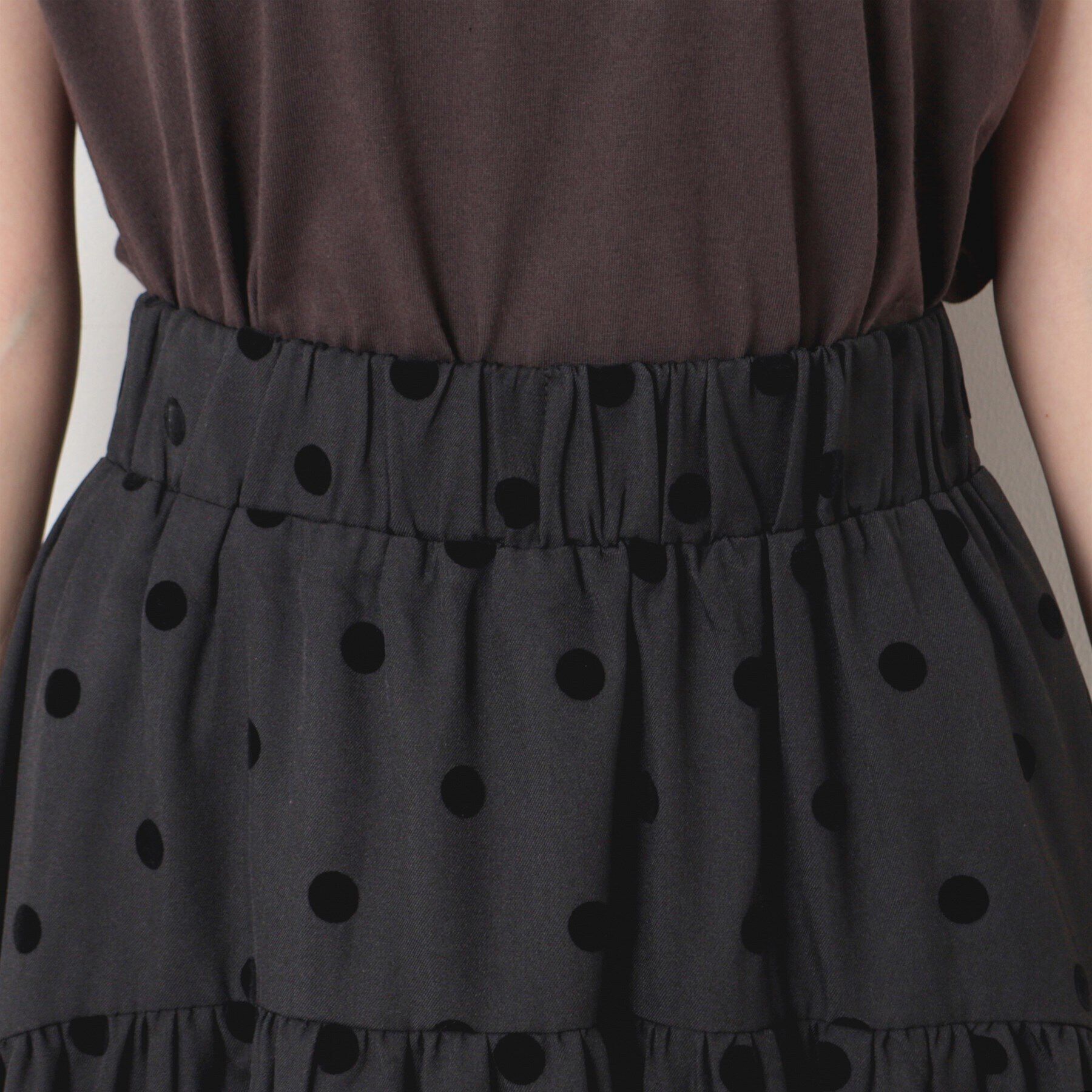 Dessin「【ウエストゴム・洗える】フロッキードットティアードスカート」|スカート|