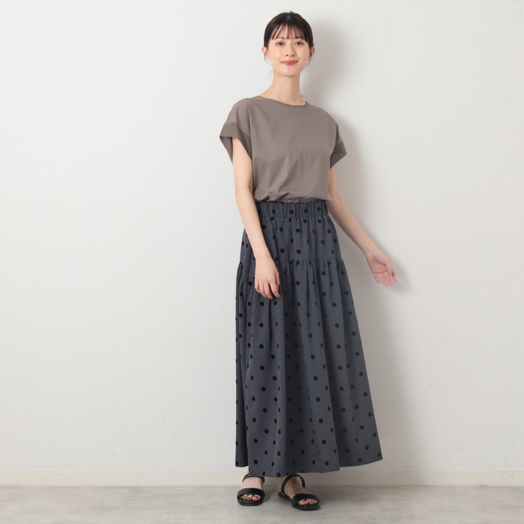 Dessin「【ウエストゴム・洗える】フロッキードットティアードスカート」|スカート|