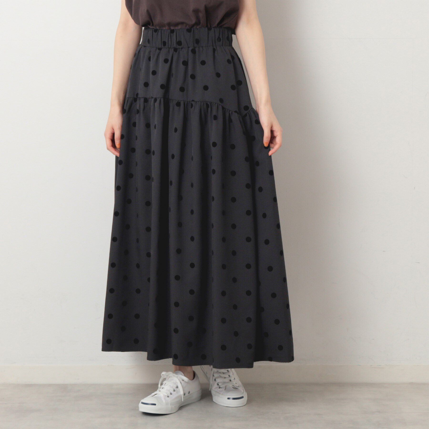 Dessin「【ウエストゴム・洗える】フロッキードットティアードスカート」|スカート|