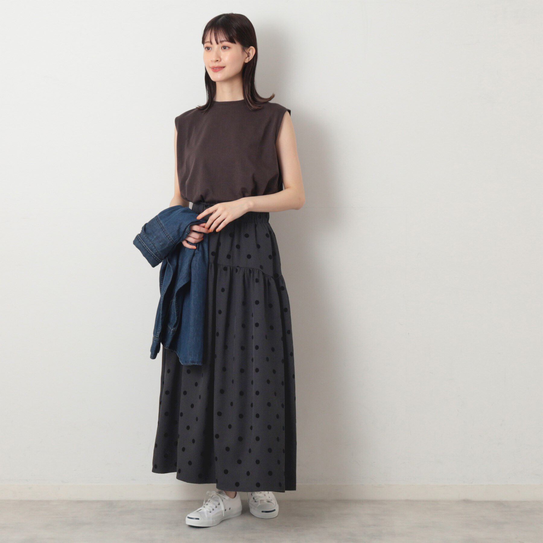 Dessin「【ウエストゴム・洗える】フロッキードットティアードスカート」|スカート|