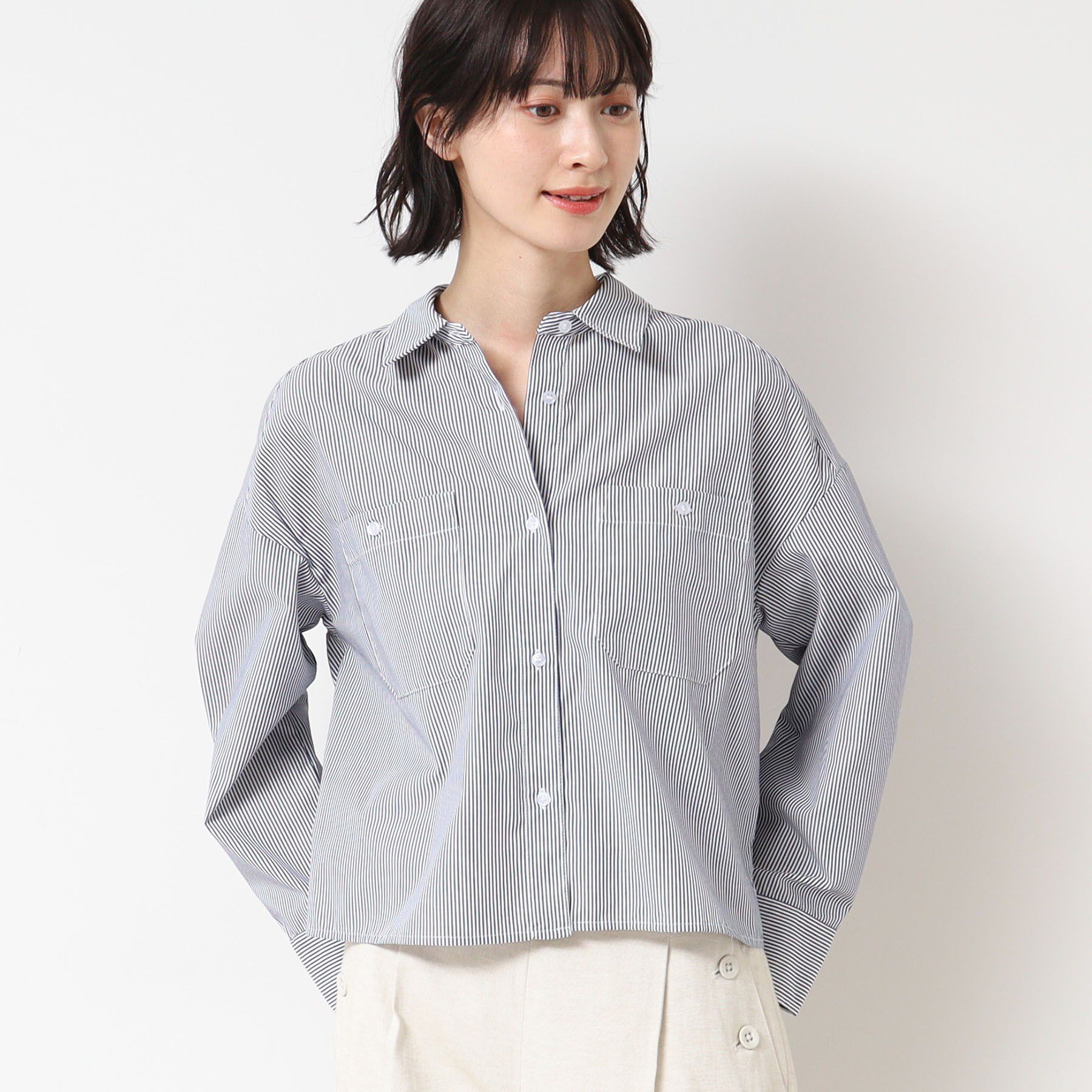 Dessin「【洗える・4サイズ展開】ポケット付きクロップド丈シャツ（XS～L）」|シャツ・ブラウス|アイボリー(304)