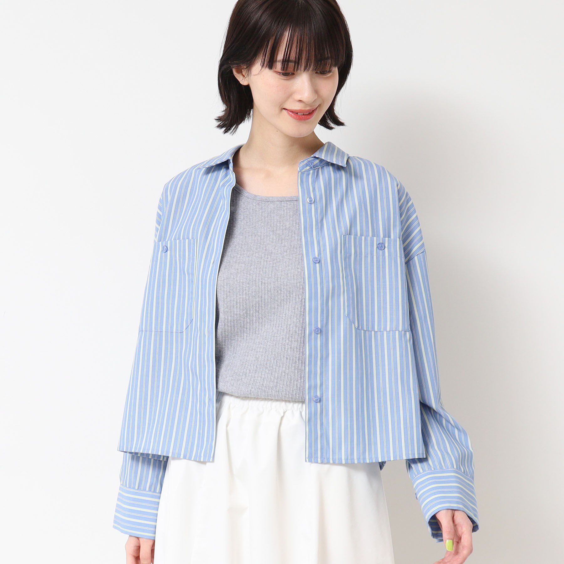 Dessin「【洗える・4サイズ展開】ポケット付きクロップド丈シャツ（XS～L）」|シャツ・ブラウス|