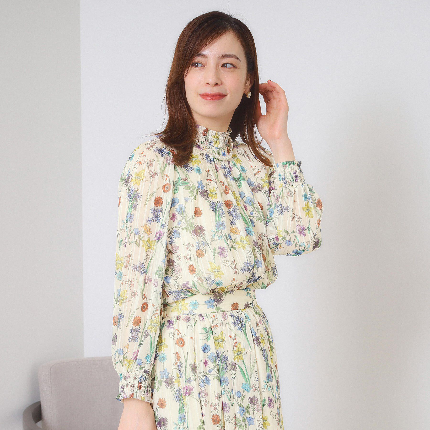 ITS&rsquo;DEMO「【手洗い可／セットアップ可】ラメストライプ花柄ブラウス」|シャツ・ブラウス|アイボリー(104)