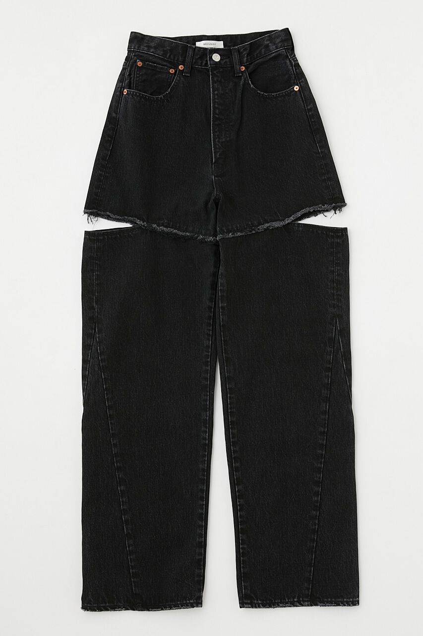 MOUSSY「CUT OUT WIDE STRAIGHT」|デニム|BLK