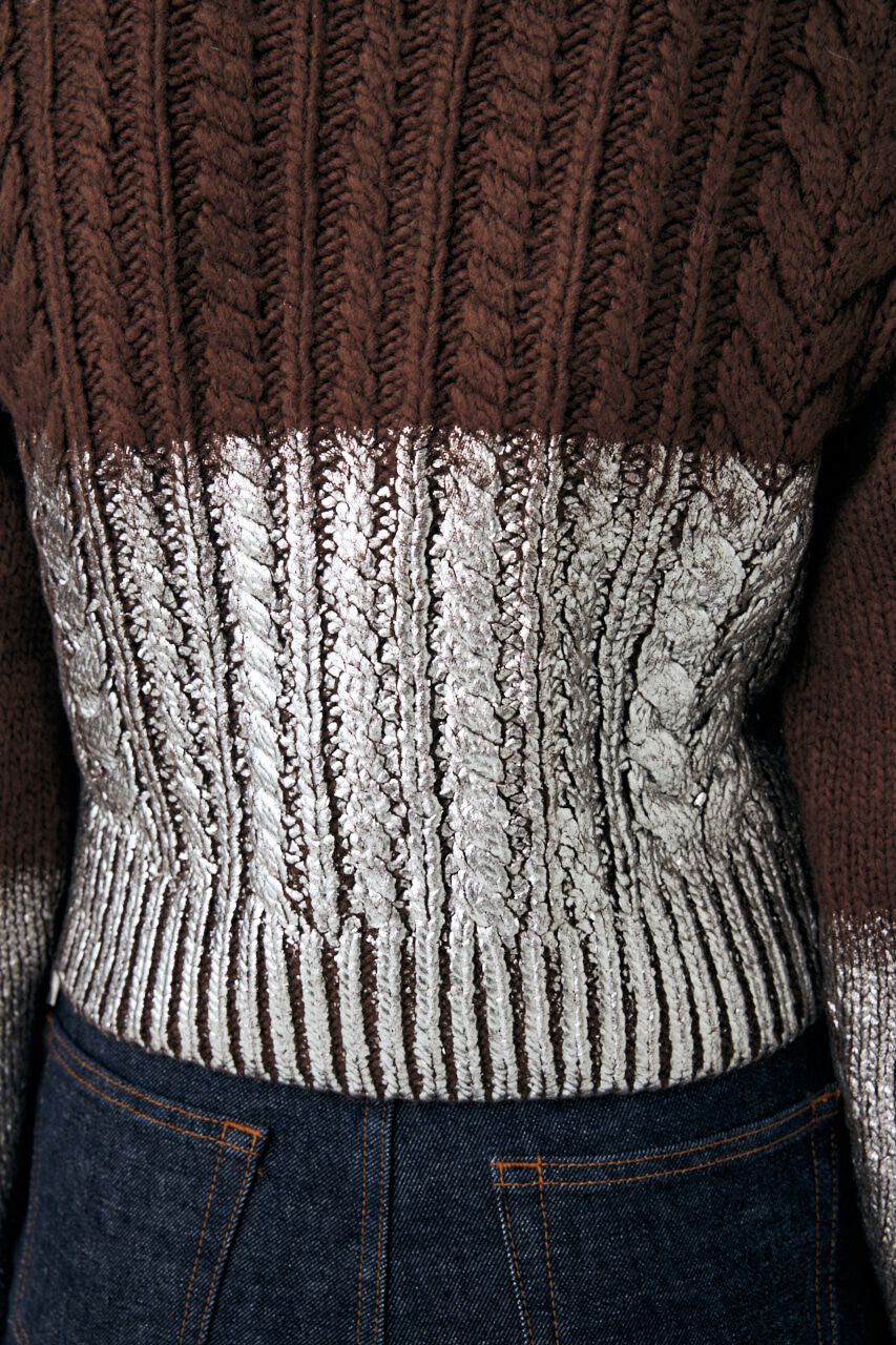 MOUSSY「FOIL PRINT CABLE カーディガン」|カーディガン|