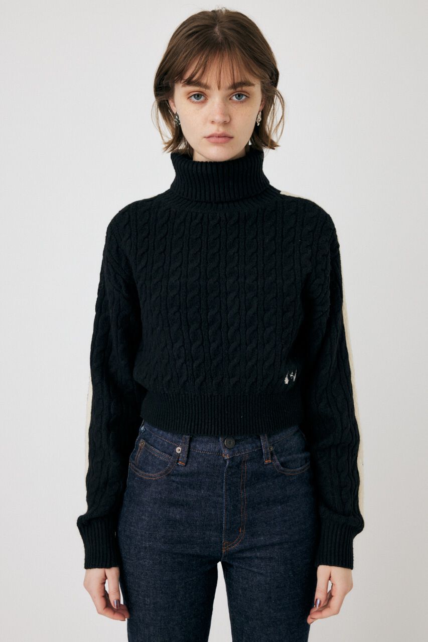 MOUSSY「LINE SLEEVE CABLE KNIT トップス」|ニット・セーター|