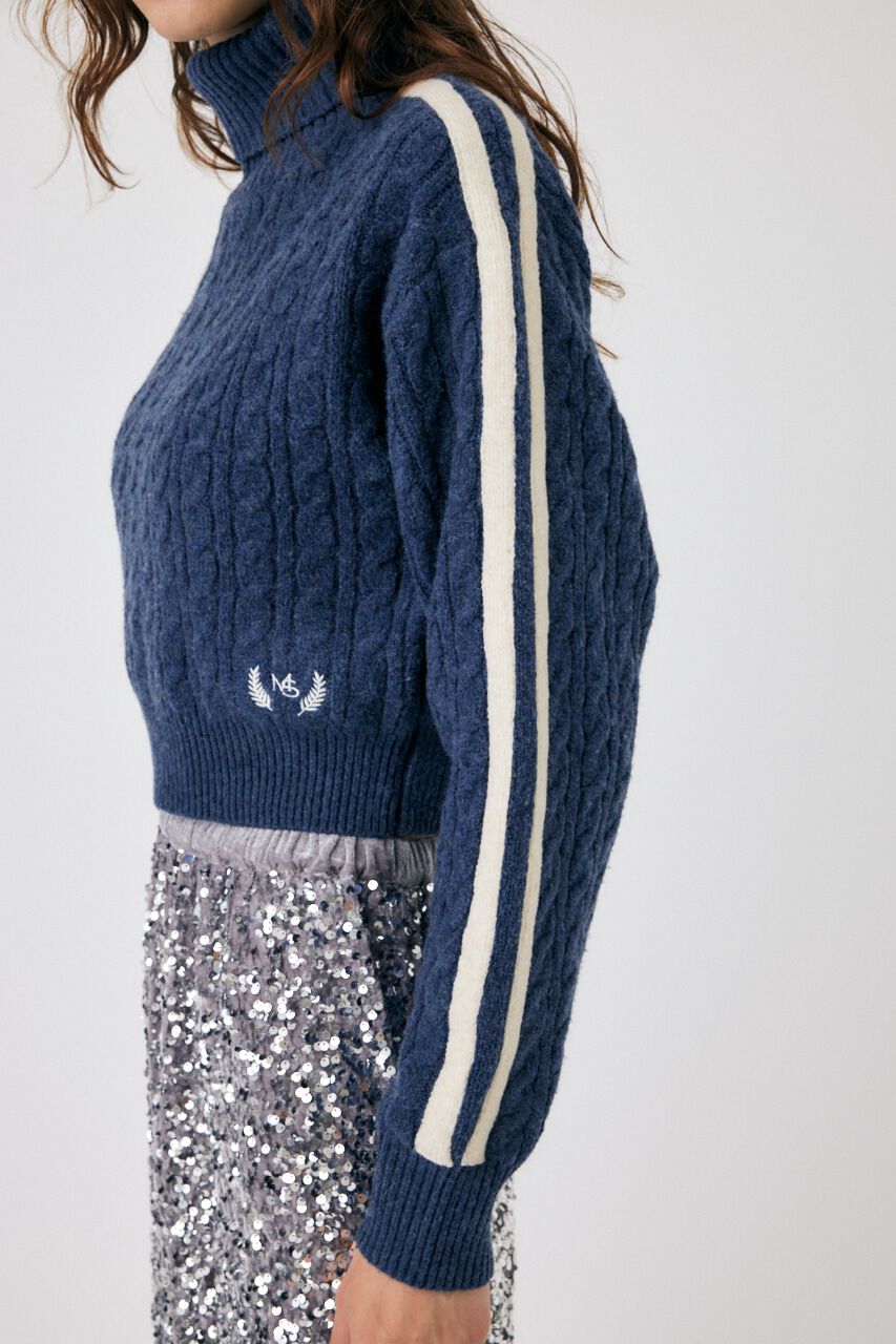MOUSSY「LINE SLEEVE CABLE KNIT トップス」|ニット・セーター|