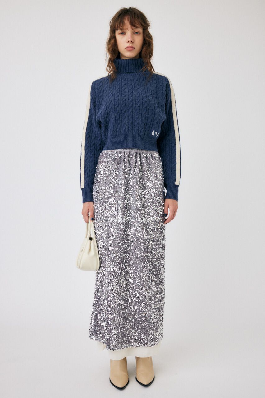 MOUSSY「LINE SLEEVE CABLE KNIT トップス」|ニット・セーター|