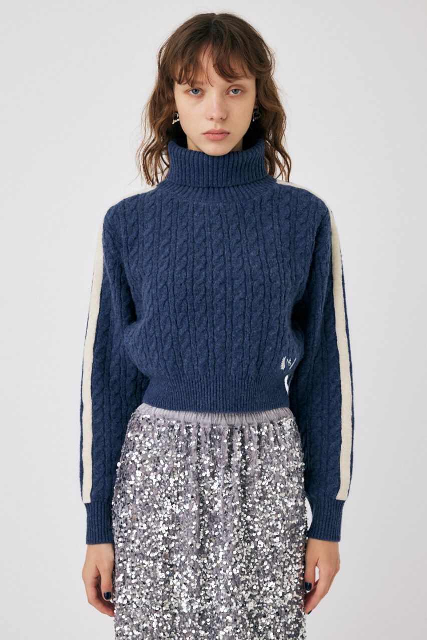 MOUSSY「LINE SLEEVE CABLE KNIT トップス」|ニット・セーター|