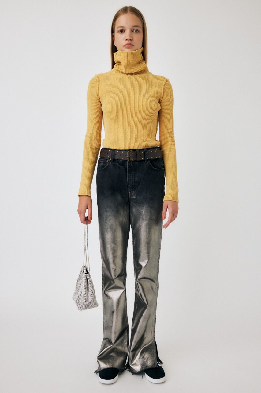 MOUSSY「FOIL PRINT SLIM FLARE」|デニム|BLK