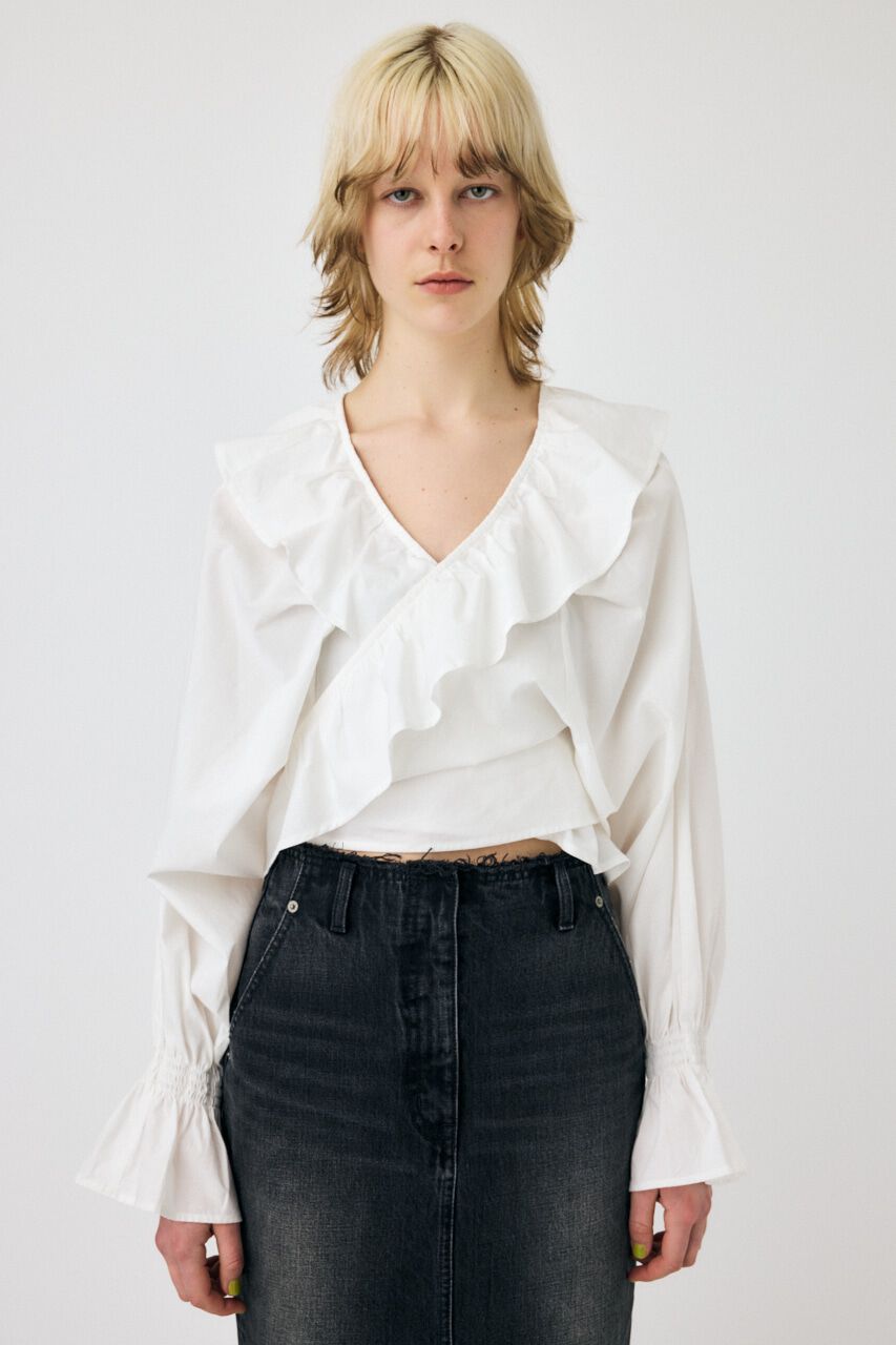 MOUSSY「VOLUME SLEEVE RUFFLE トップス」|シャツ・ブラウス|WHT