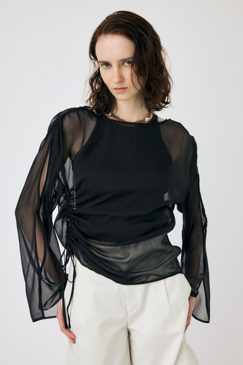 MOUSSY「SHEER GATHER ブラウス」|シャツ・ブラウス|BLK