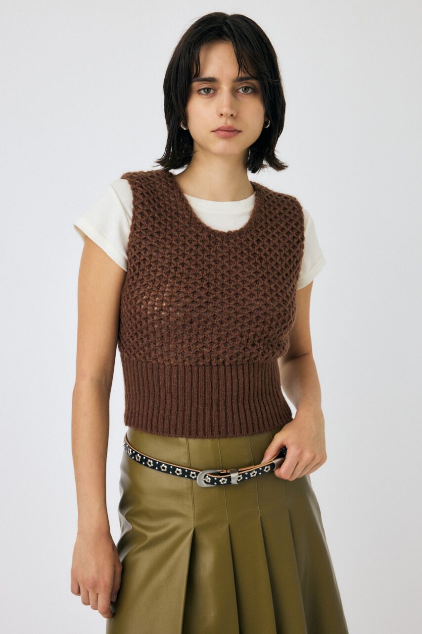 MOUSSY「MESH ニットベスト」|ニット・セーター|BRN